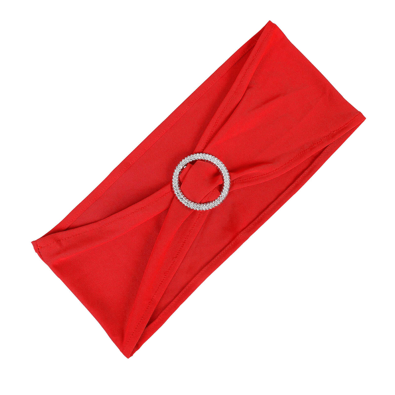 5 Pack Stretch Spandex Chair Sashes Red - Reusable Chair Bands with Silver Diamond Ring Slide Buckle 5x14