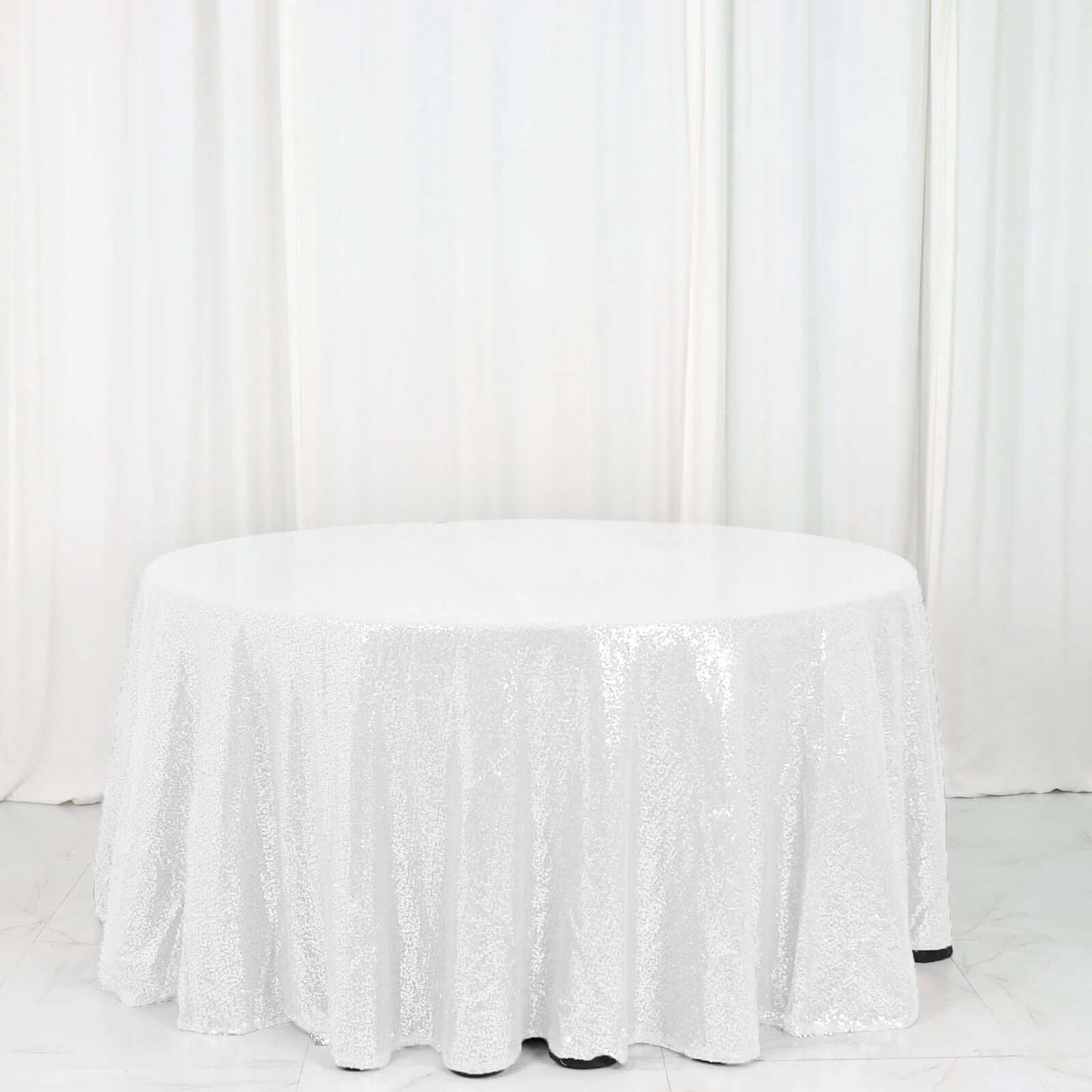 Sequin 120 Round Tablecloth White - Seamless Glittering Design for Sophisticated Events