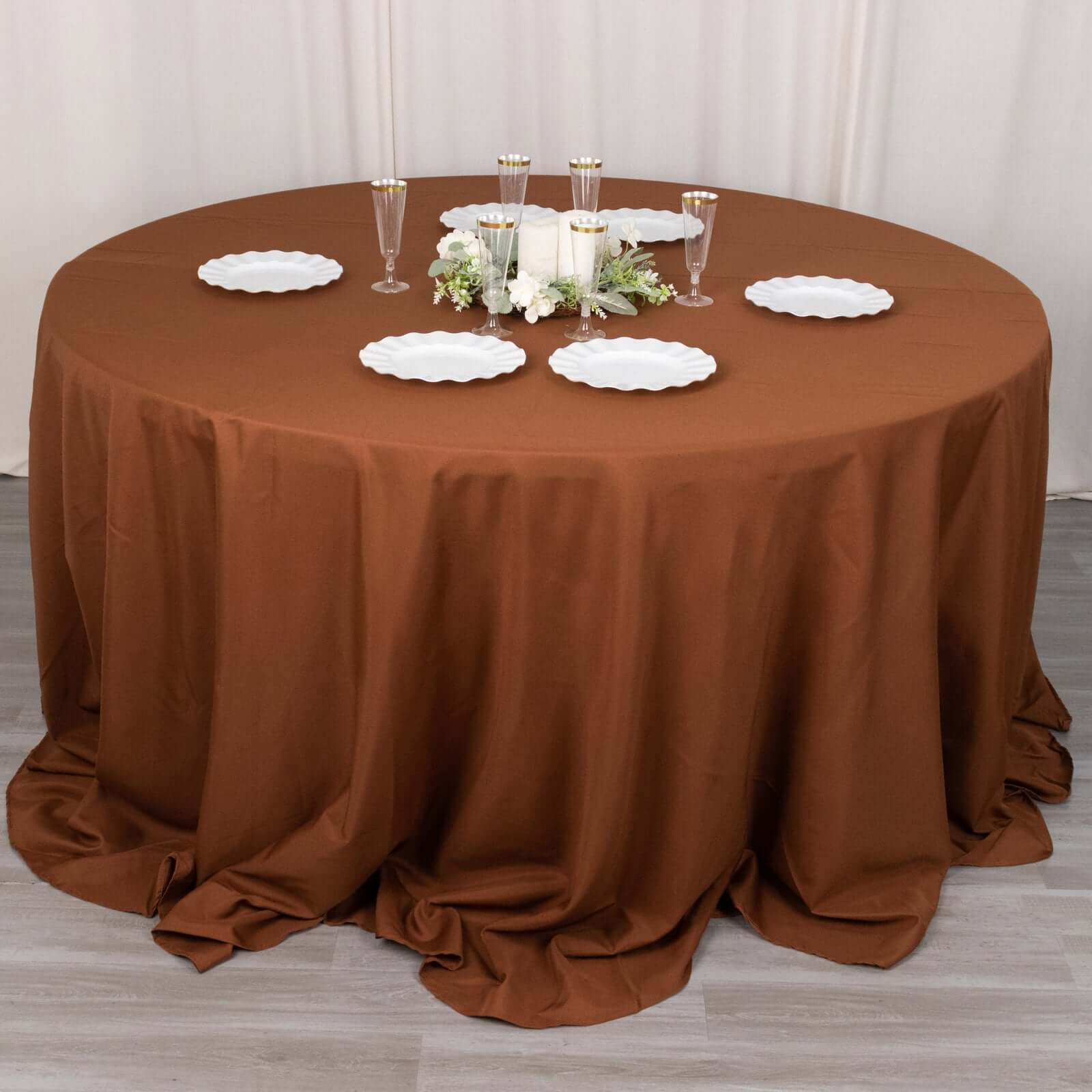 Polyester 132 Round Tablecloth Cinnamon Brown - Seamless Chic Table Cover