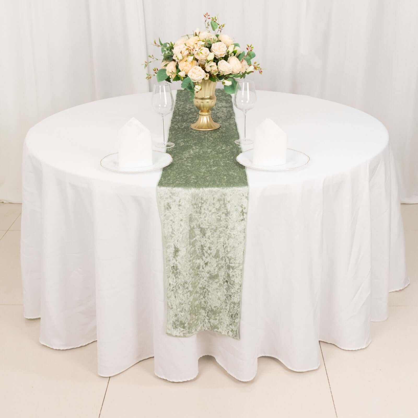 Premium Crushed Velvet 12x108 Table Runner Sage Green - Soft & Wrinkle-Resistant Table Linen