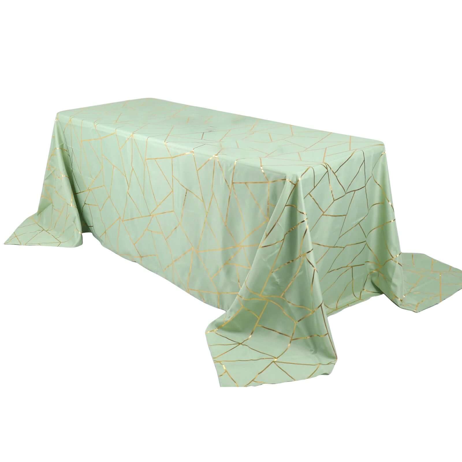 Polyester 90x132 Rectangle Tablecloth Sage Green with Gold Foil Geometric Pattern - Wrinkle-Resistant Seamless Table Cover