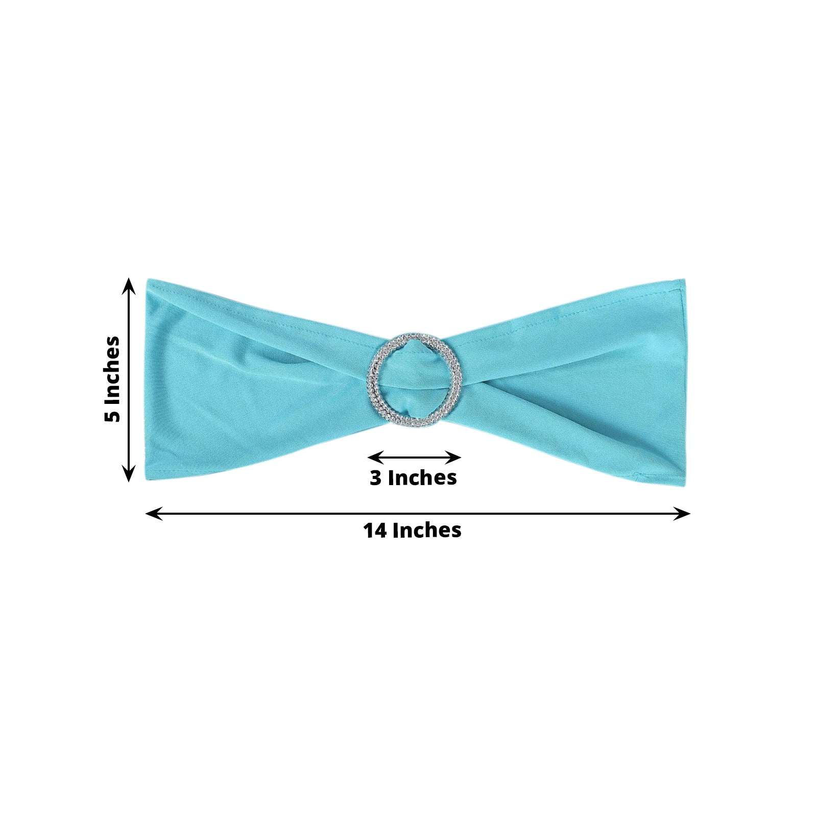 5 Pack Stretch Spandex Chair Sashes Turquoise - Reusable Chair Bands with Silver Diamond Ring Slide Buckle 5x14