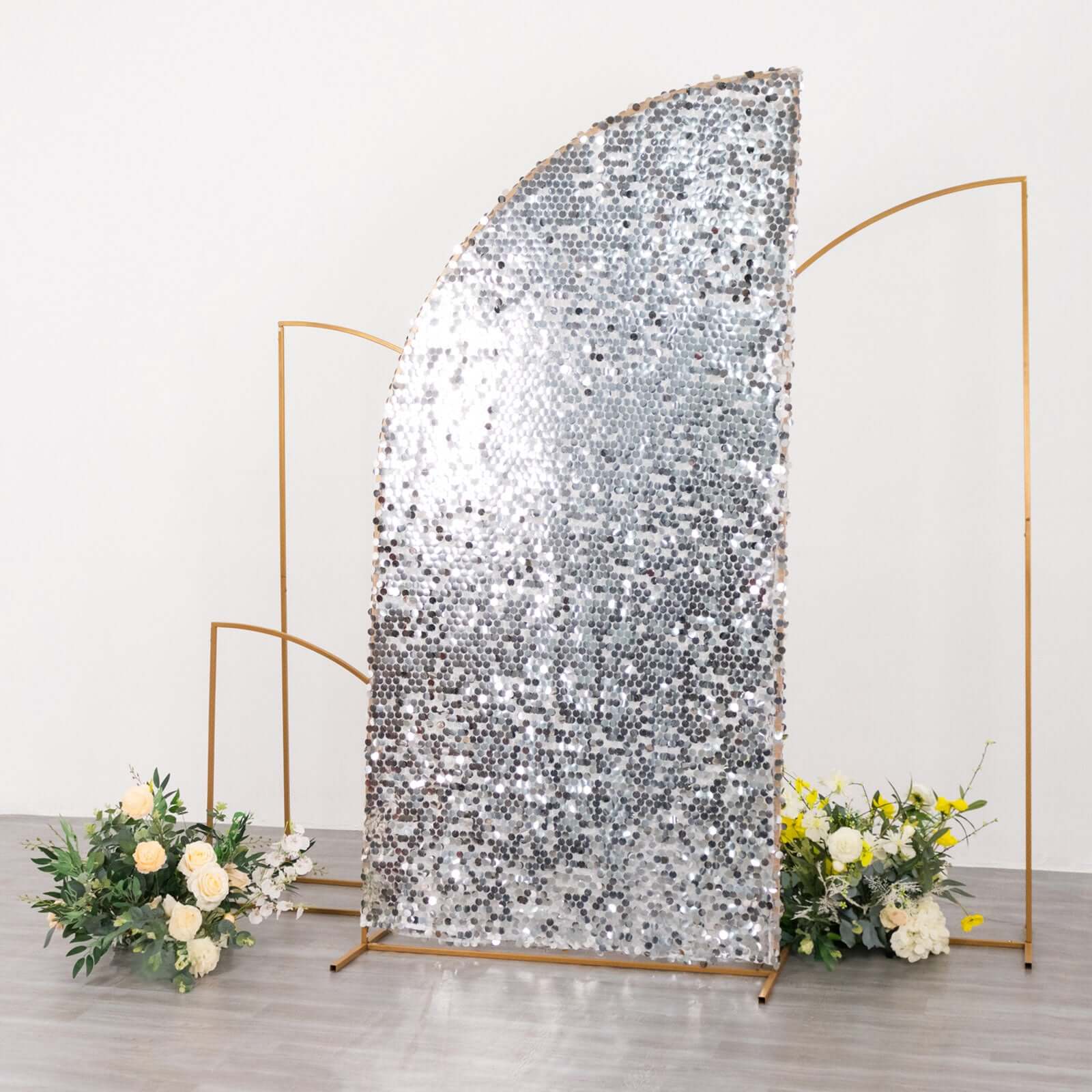 7ft Silver Double Sided Big Payette Sequin Chiara Wedding Arch Cover For Half Moon Backdrop Stand