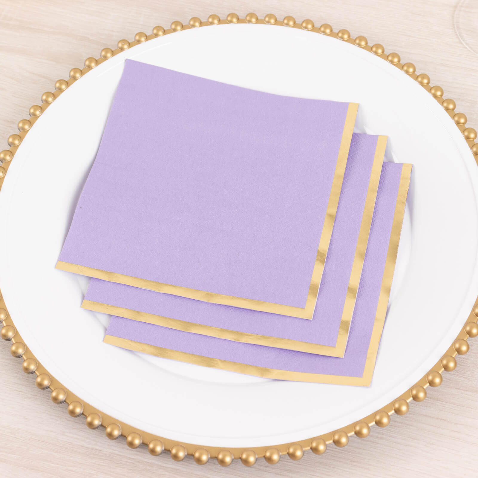 50-Pack Paper Beverage Napkins with Gold Foil Edge Lavender - Disposable 2 Ply Cocktail Napkins for Events 6.5x6.5