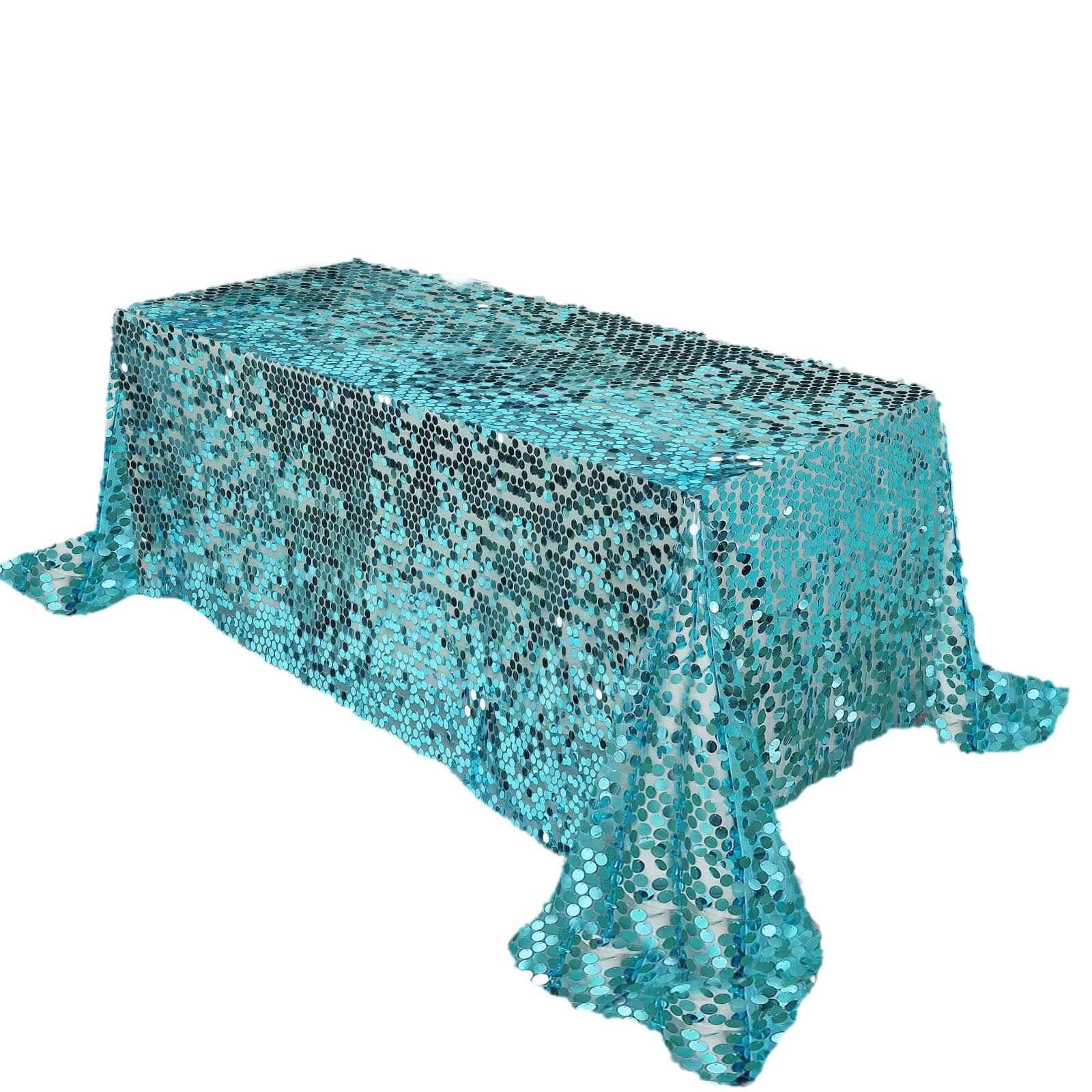 Sequin 90x132 Rectangle Tablecloth Turquoise - Seamless Big Payette Table Cover