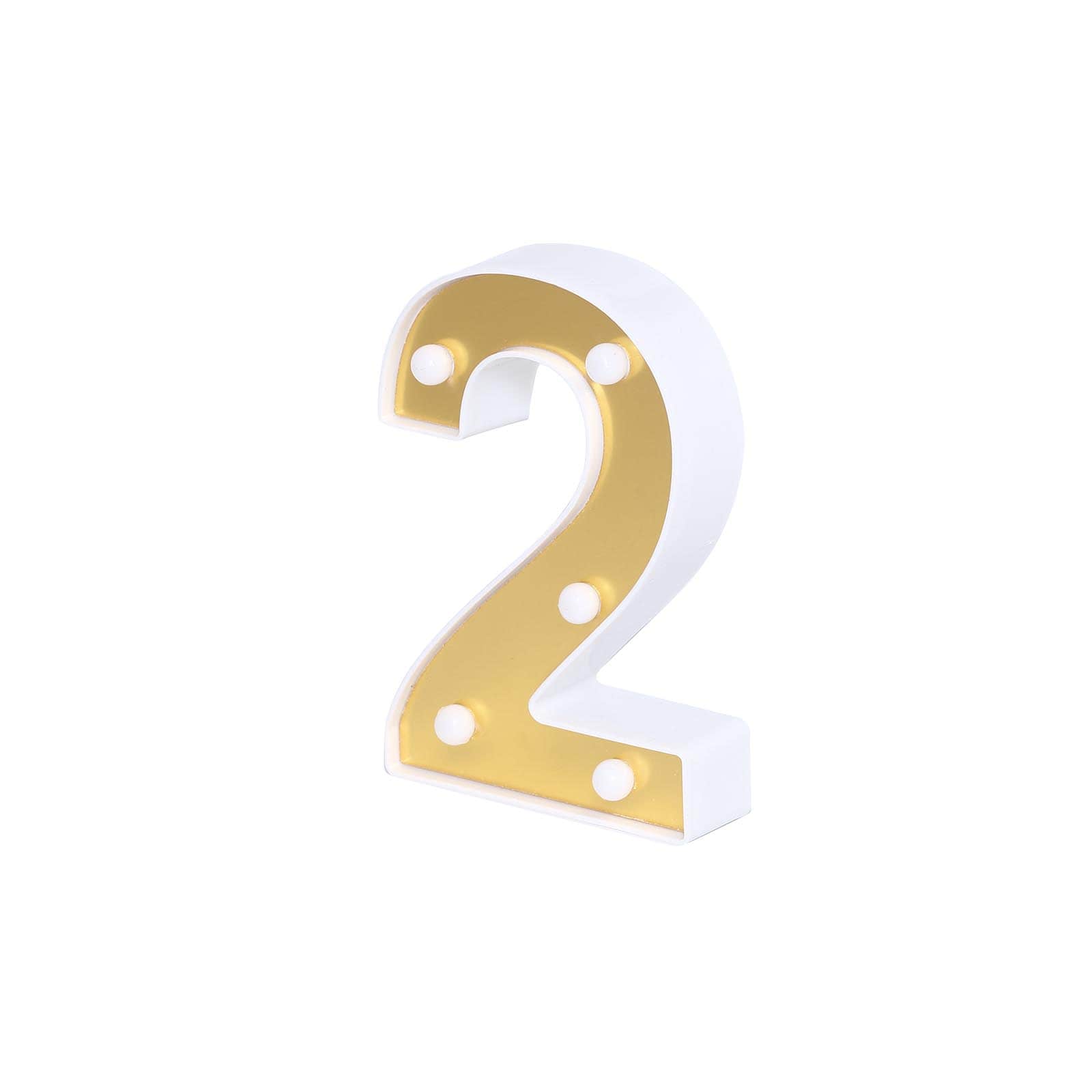 3D Marquee Number 2 Warm White 5 LED Lights Gold - Stylish Light-Up Accent for Events 6