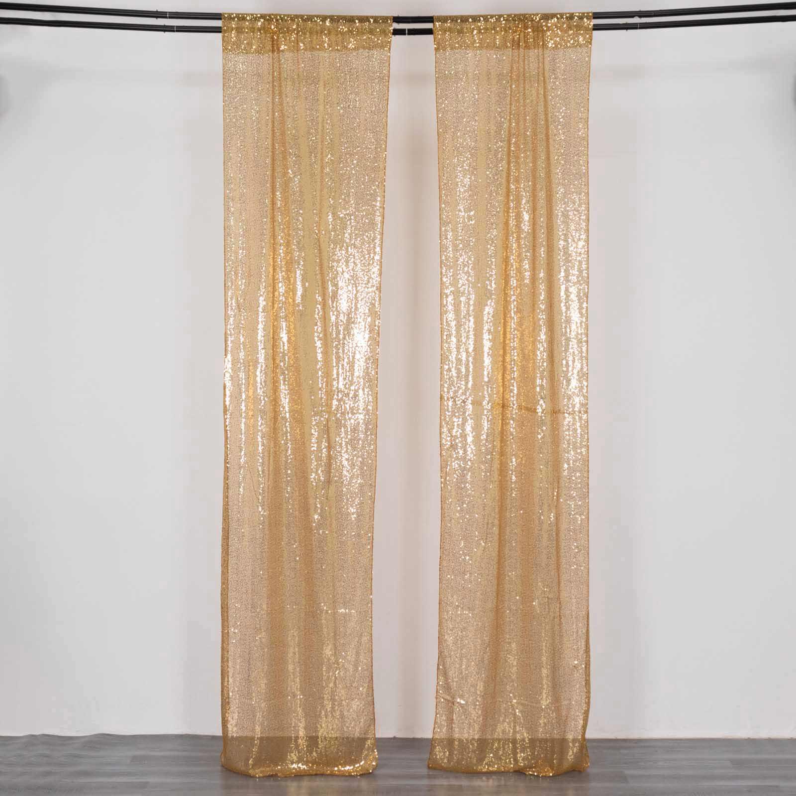 2 Pack Gold Sequin Event Curtain Drapes with Rod Pockets, Seamless Backdrop Event Panels - 8ftx2ft