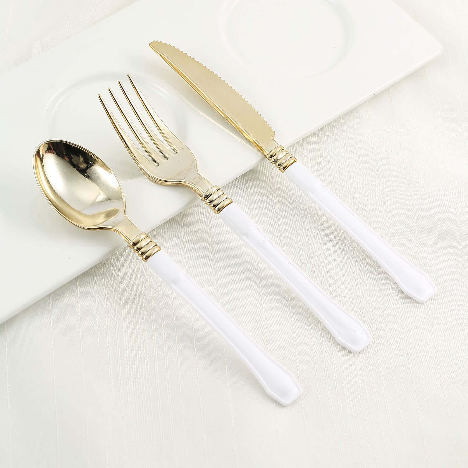 24-Pack Plastic Forks Gold with White Handles - Durable Food Safe Disposable Silverware for Lunch Buffets & Catering Services 7