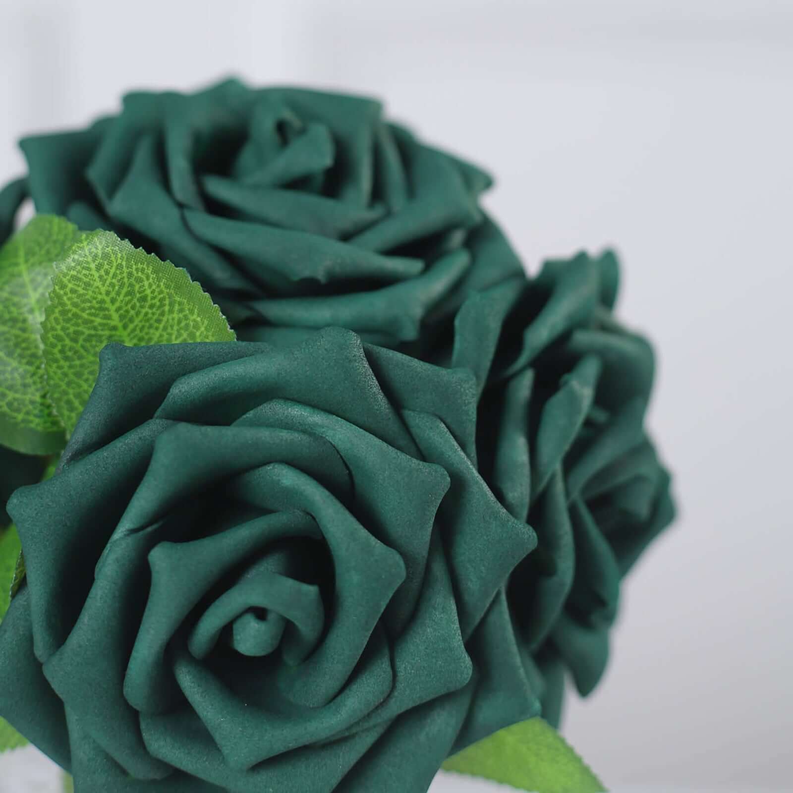 24 Roses 5 Hunter Emerald Green Artificial Foam Flowers With Stem Wire and Leaves