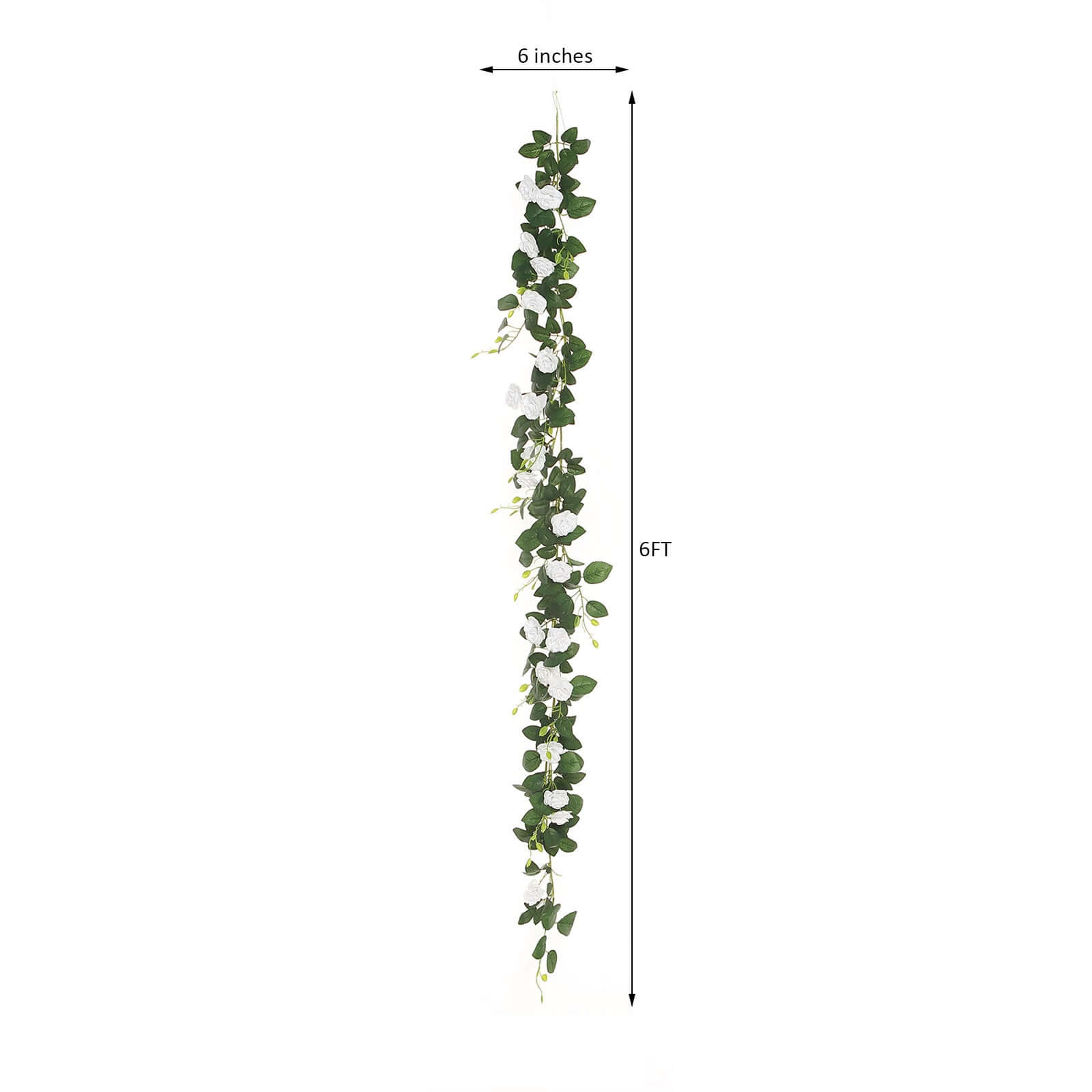 6ft 20 White Artificial Silk Roses Flower Garland, Hanging Vine