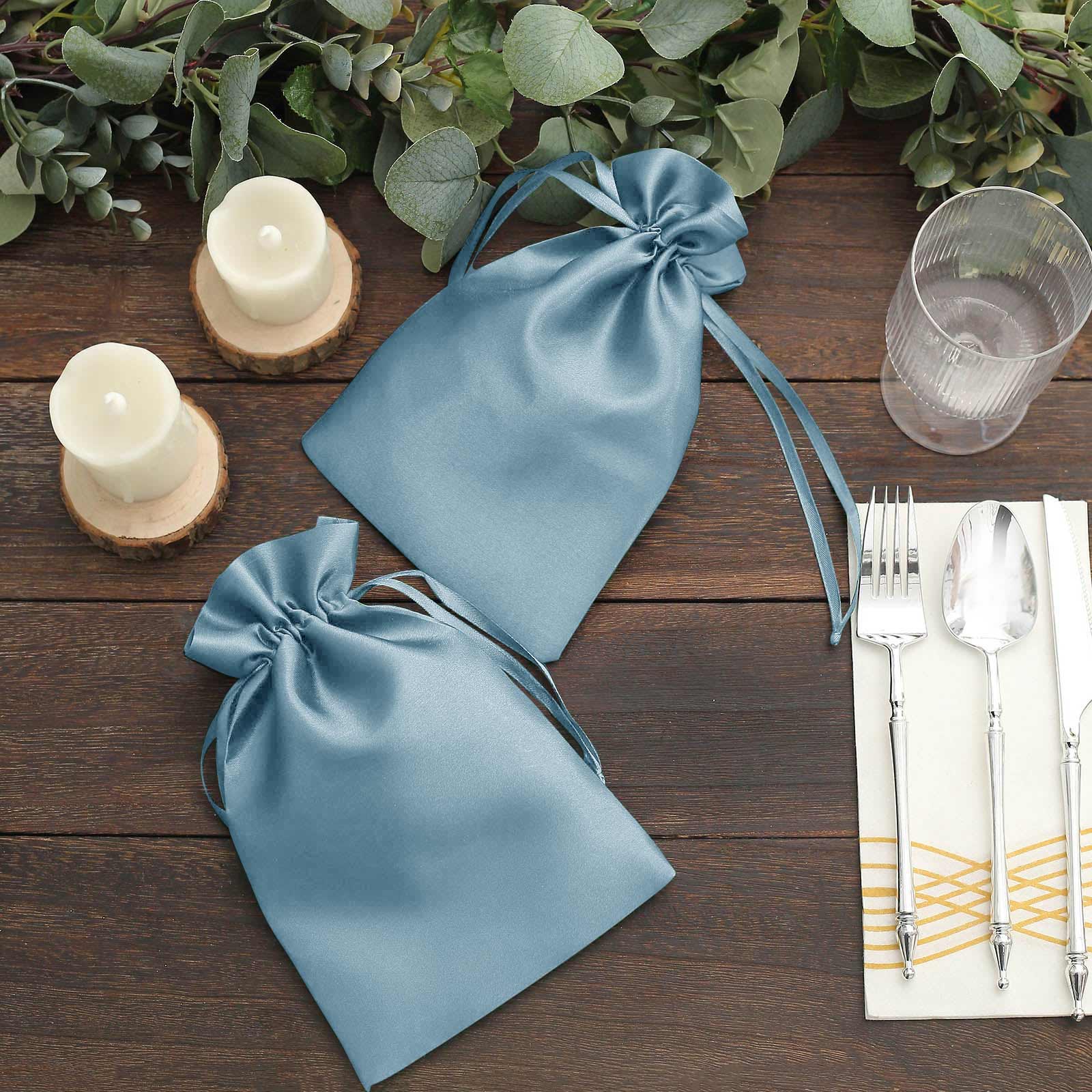 12 Pack 6x9 Dusty Blue Satin Wedding Party Favor Bags, Drawstring Pouch Gift Bags