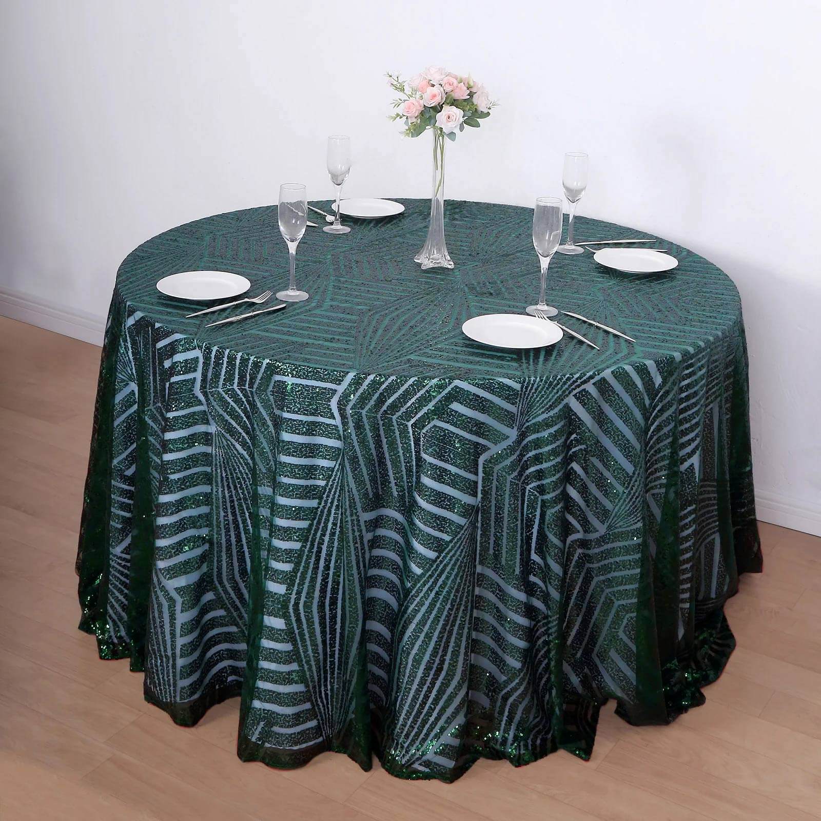 Sequin 120 Round Tablecloth Hunter Emerald Green - Seamless Diamond Glitz Table Cover