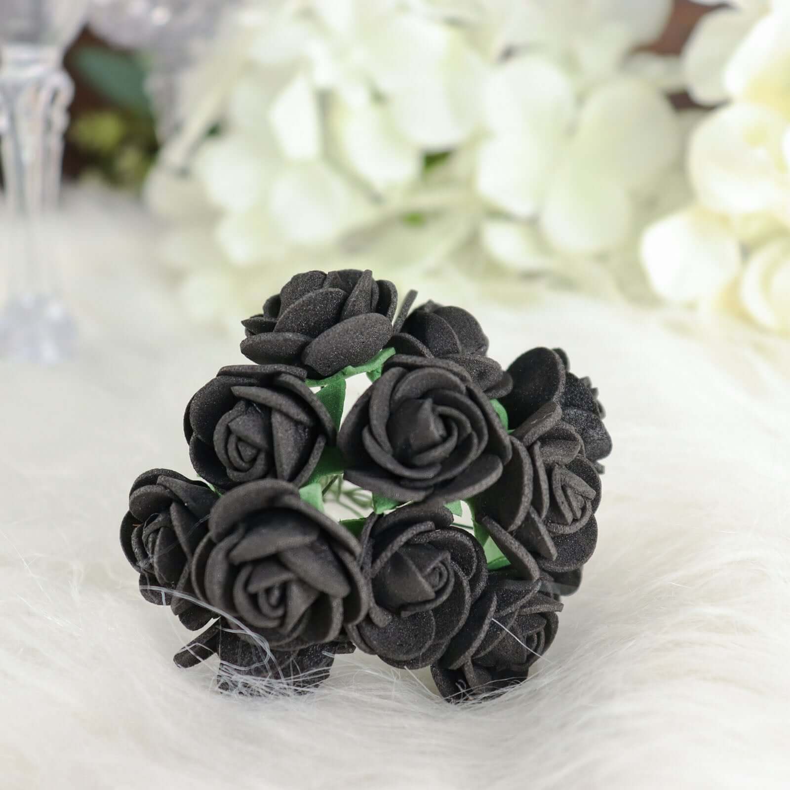 48 Roses 1 Black Real Touch Artificial DIY Foam Rose Flowers With Stem, Craft Rose Buds