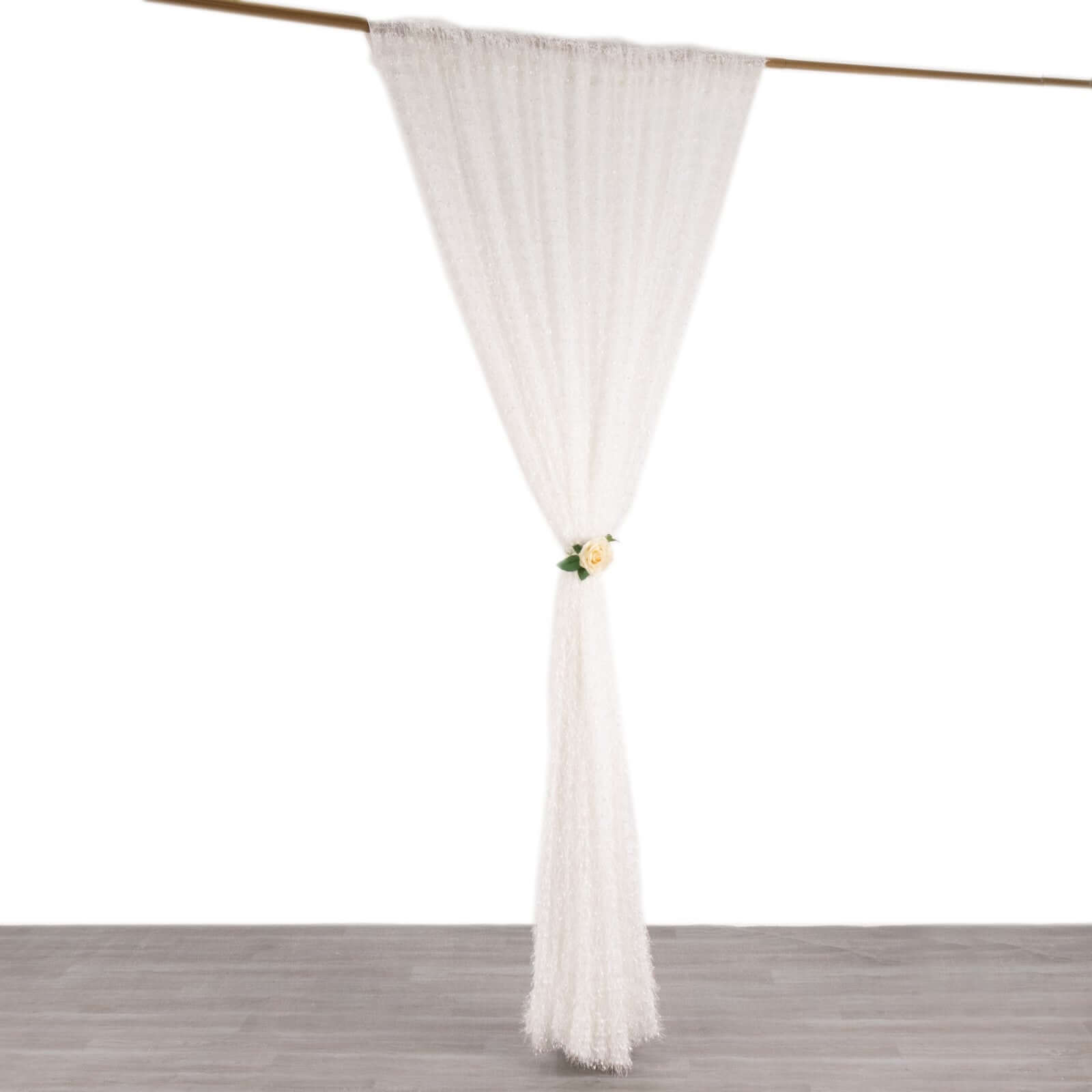 8ftx8ft White Fringe Shag Polyester Event Drapery Panel, Minky Fabric Divider Backdrop Curtain