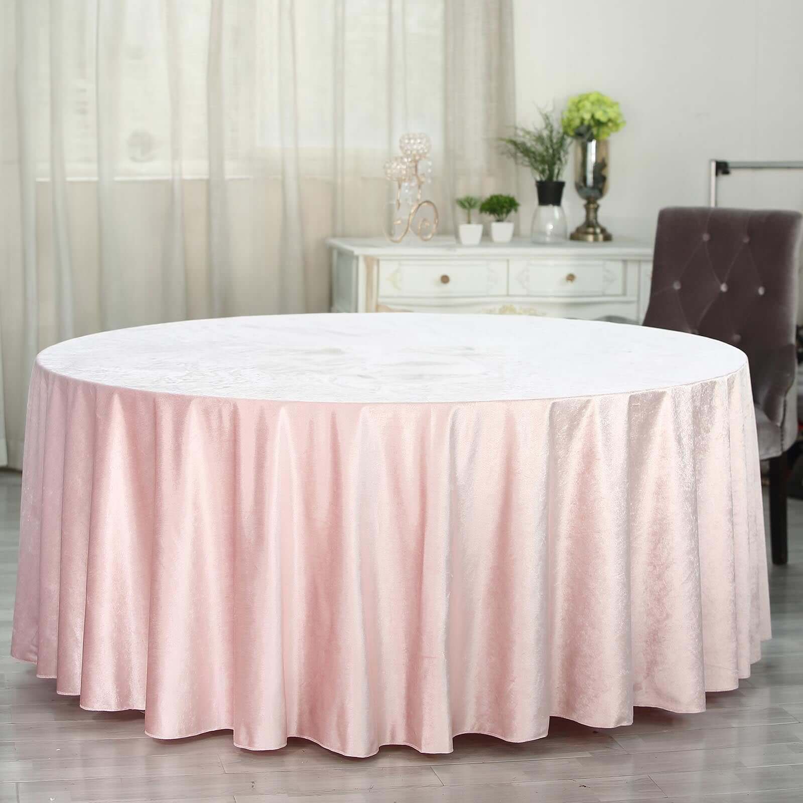 Premium Velvet 120 Round Tablecloth Blush - Reusable Soft & Seamless Table Cover