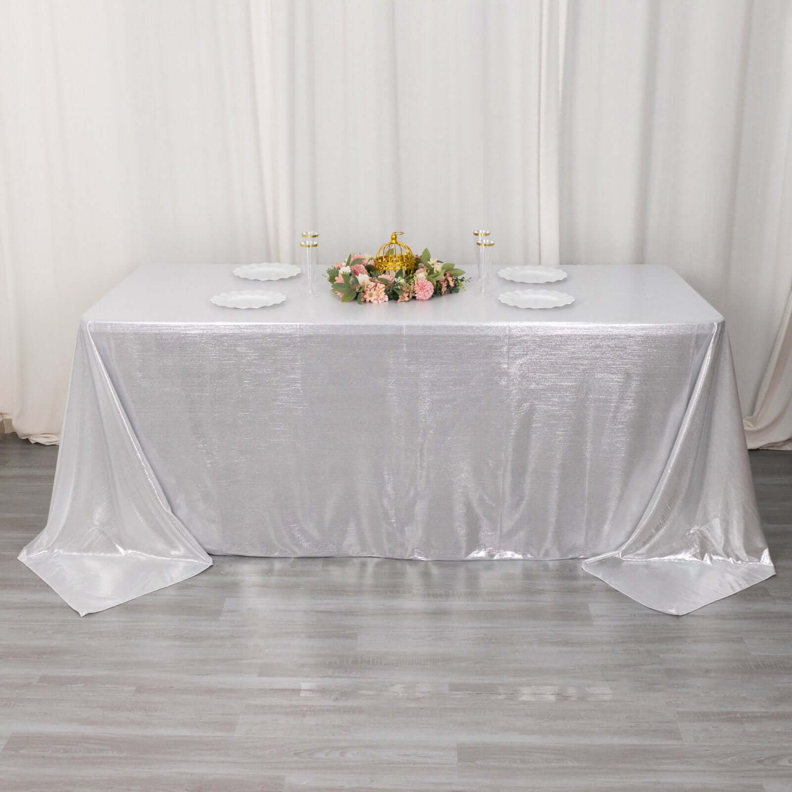 Sequin Dots Polyester 90x132 Rectangle Tablecloth Shimmering Silver - Seamless, Glittering & Wrinkle Free Table Cover