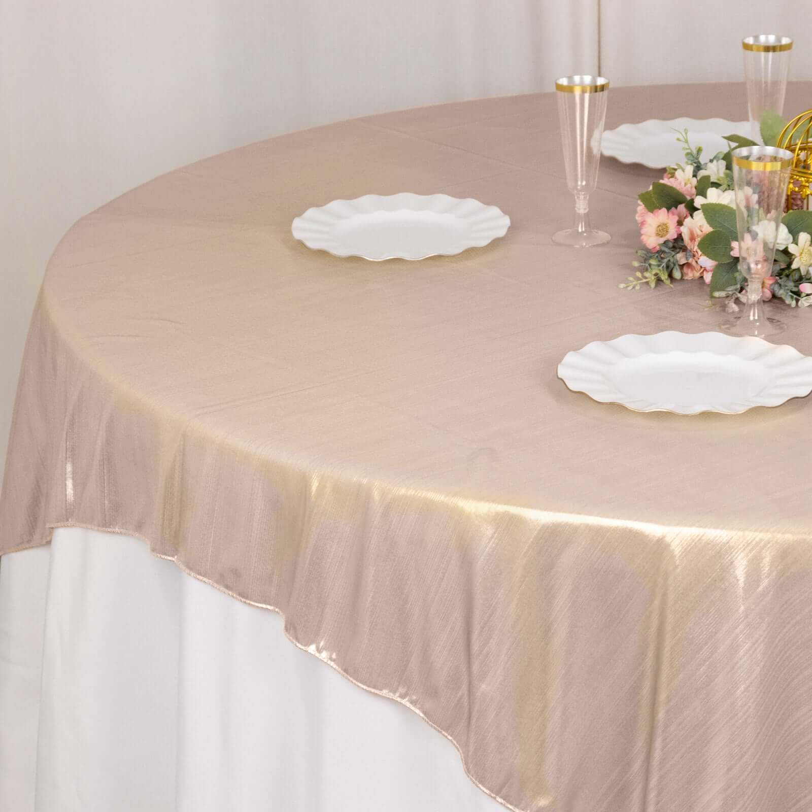 Polyester 72x72 Table Overlay Square Tablecloth Blush - Sequin Dots Wrinkle-Free Table Cover