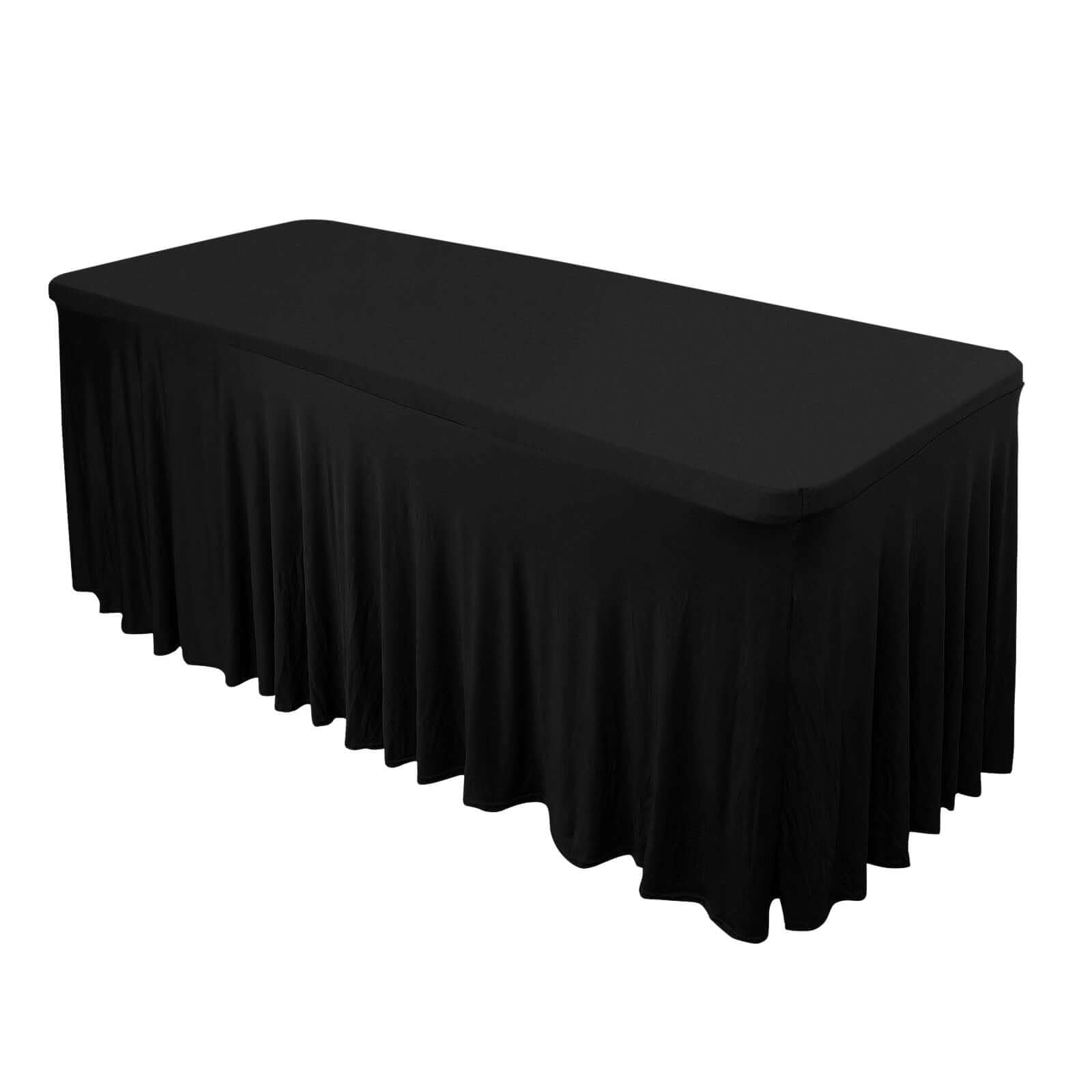 Spandex Rectangle 72x30 Table Skirt Black with Wavy Skirt-Like Effect Table Cover