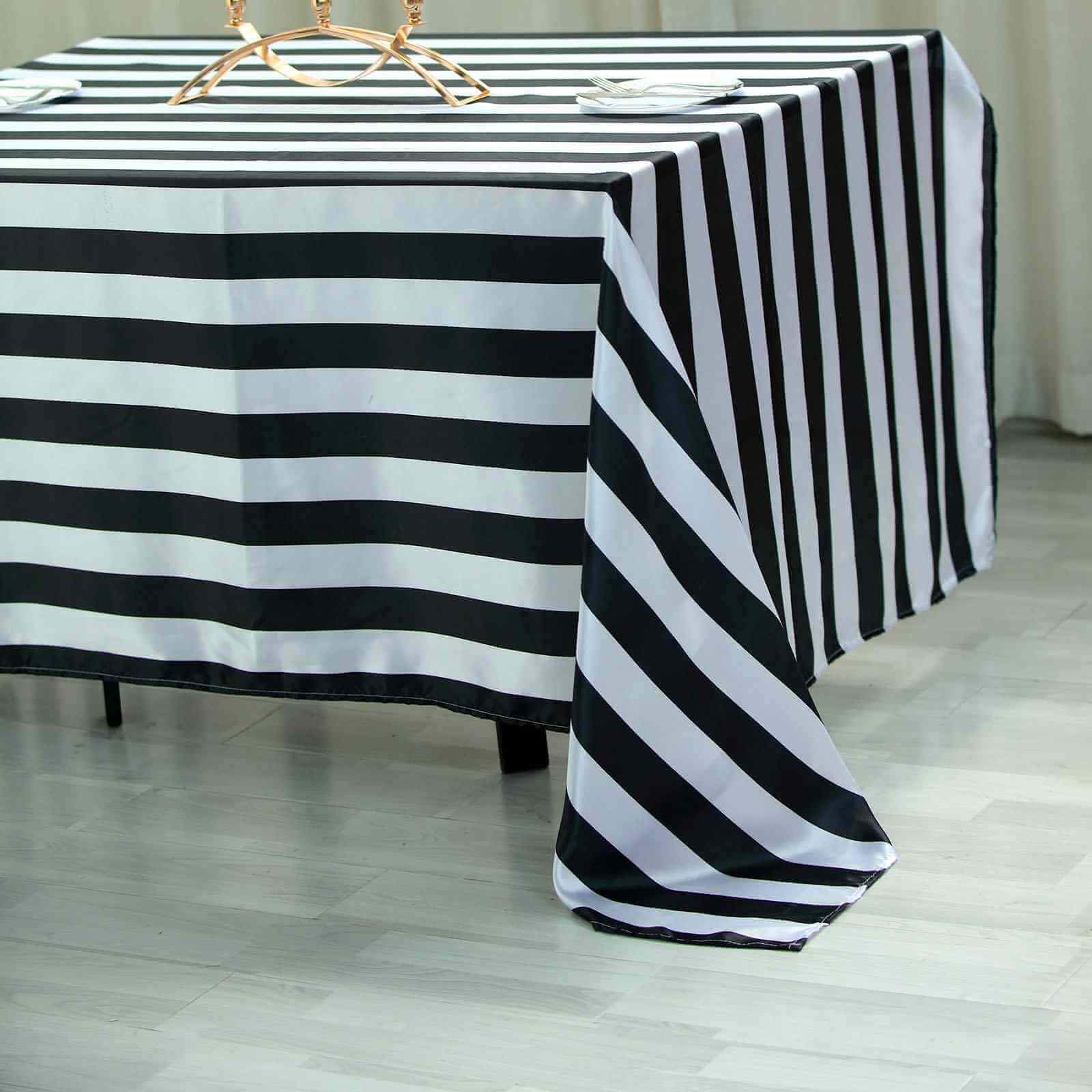 Satin 60x102 Rectangle Tablecloth Black/White - Stripe Design with Stylish Smooth Finish Table Cover