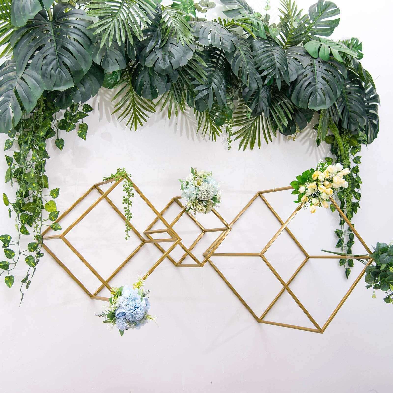 2-Pack Metal Flower Stands Gold Geometric Wedding Centerpieces Square Frame - Compact Design 8