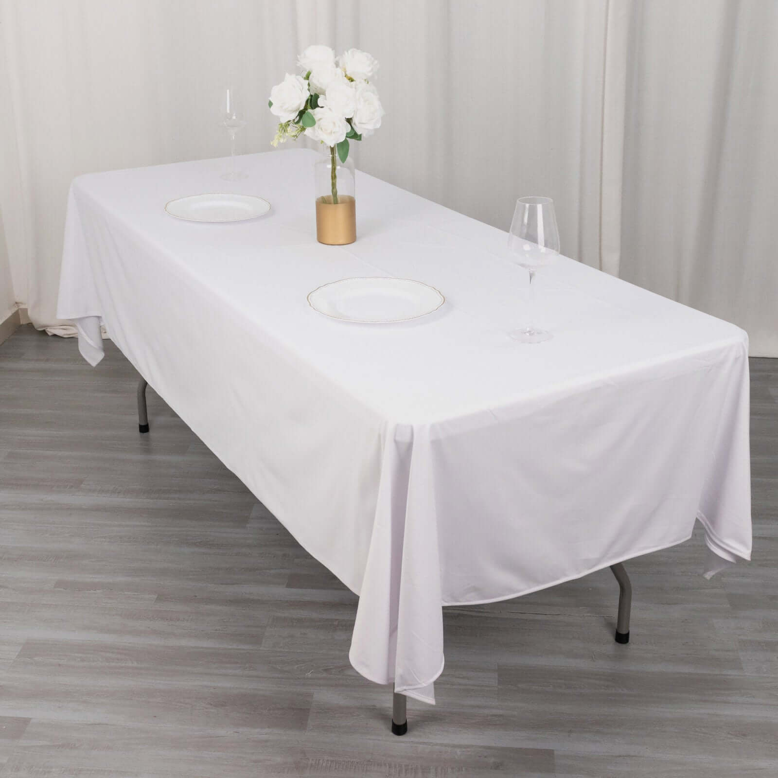 Premium Scuba Rectangular 60x102 Tablecloth White - Wrinkle Free & Stain Resistant Table Cover for Weddings and Banquets