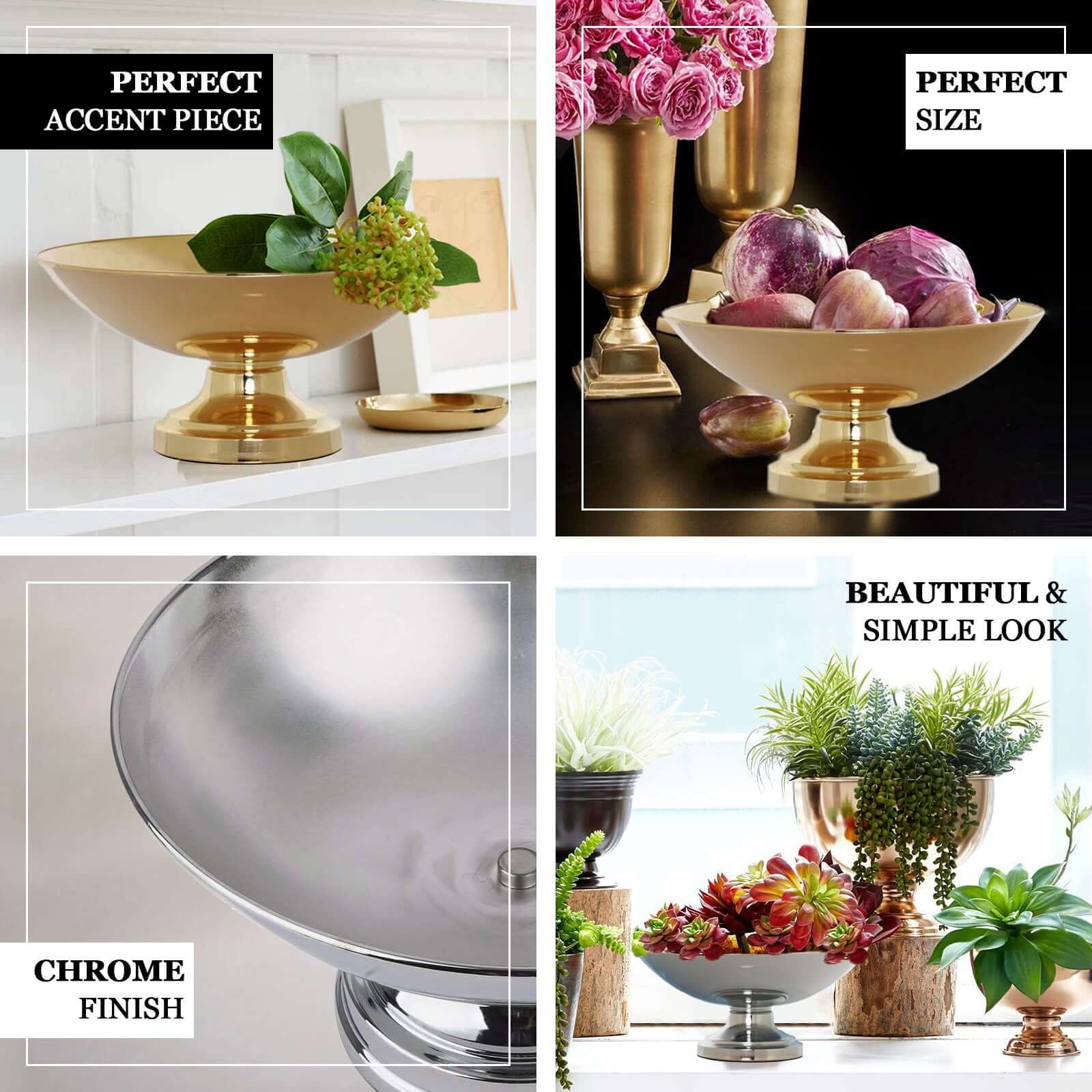 Metal Pedestal Flower Pot Round Design Gold - Floating Candle Bowl and Display Dish 12