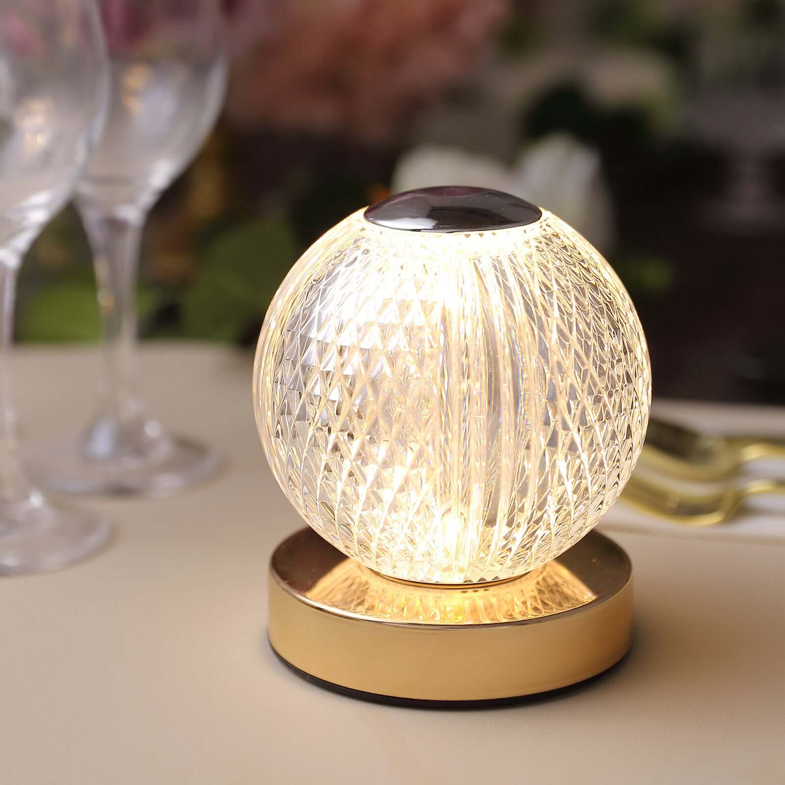 Acrylic LED Table Lamp Diamond Cut Ball Design Rechargeable - Dimmable Touch Control Decorative Night Light 5