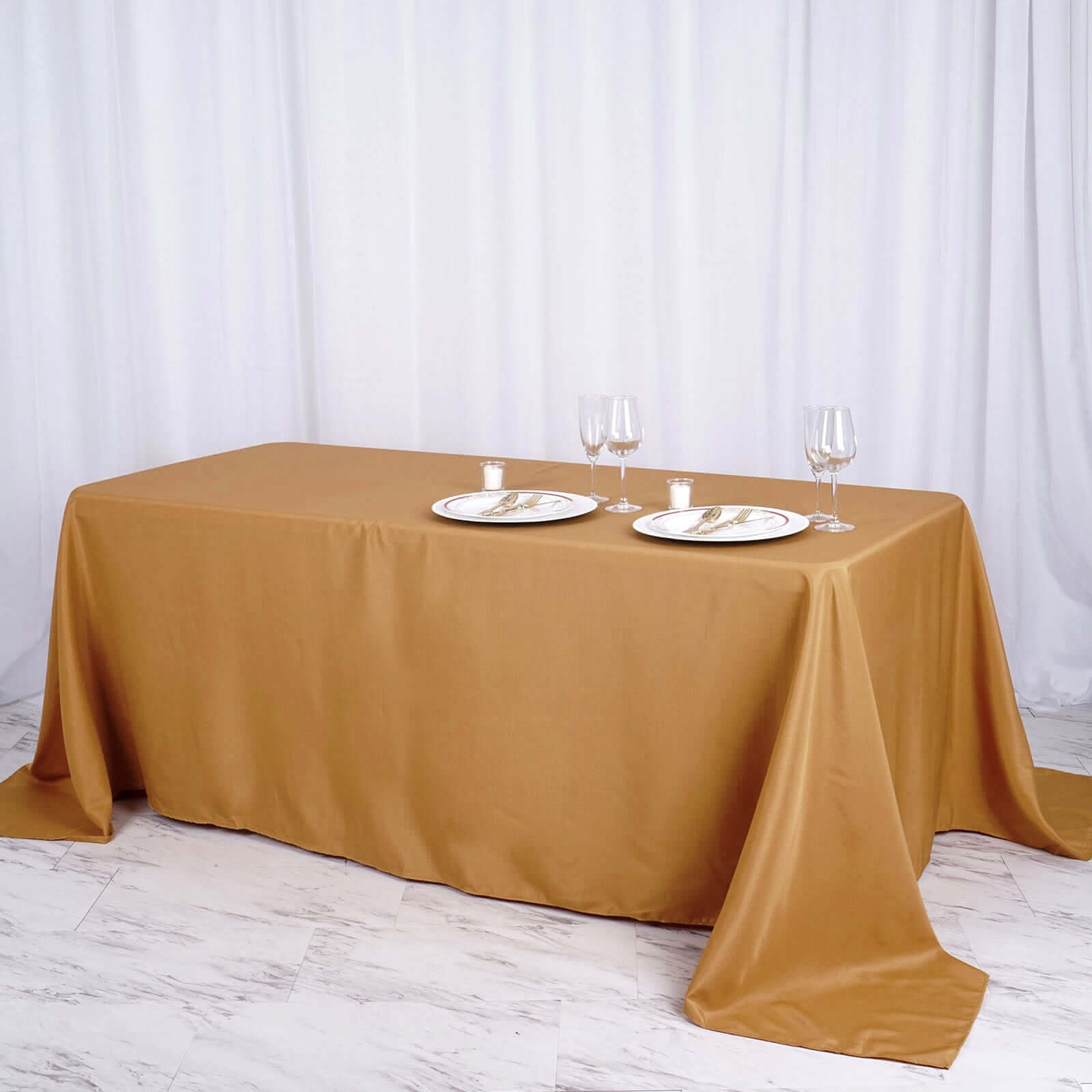 Polyester 90x132 Rectangle Tablecloth Gold - Seamless Wrinkle-Resistant Design for Luxe Celebrations