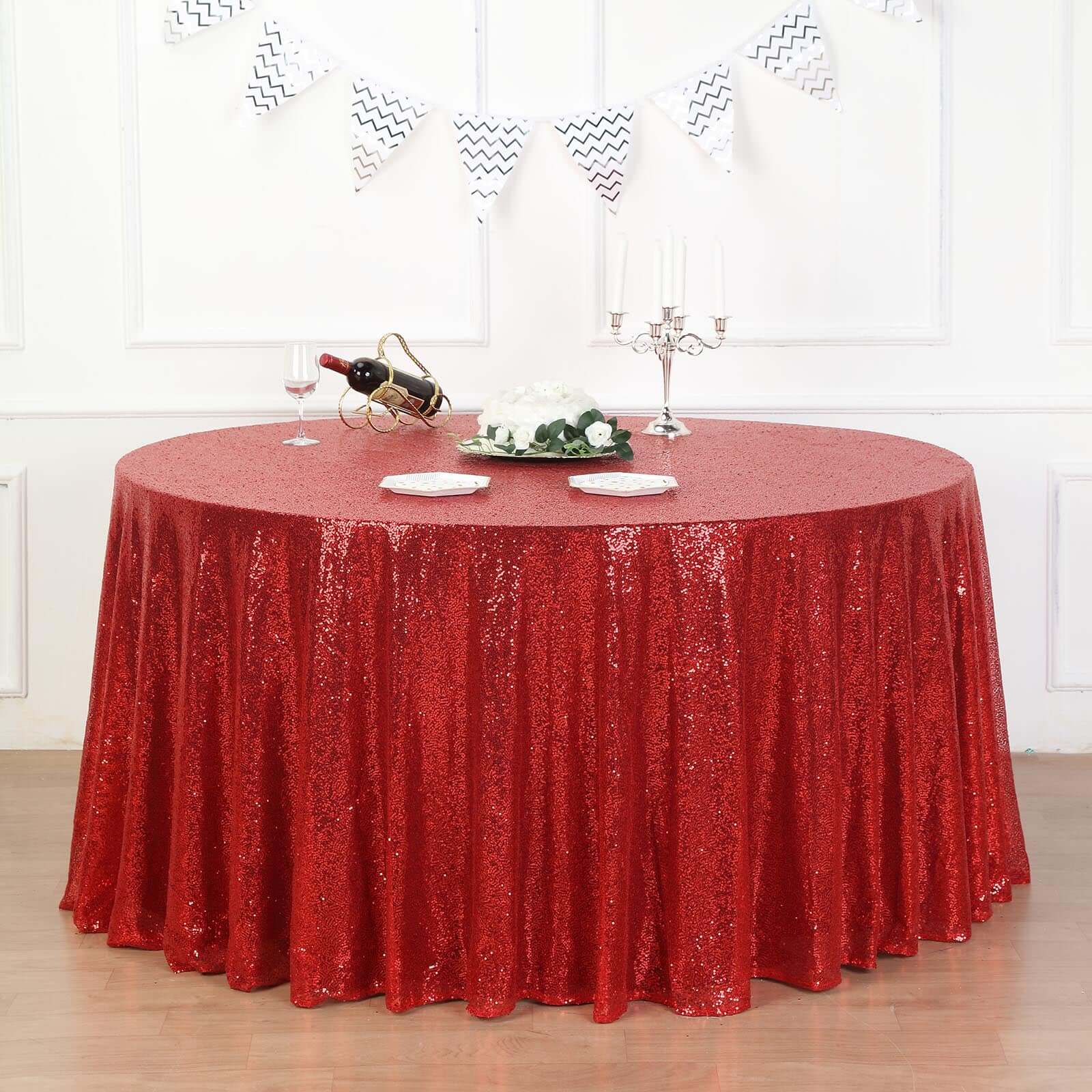 Sequin 132 Round Tablecloth Red - Seamless Dazzling Table Cover