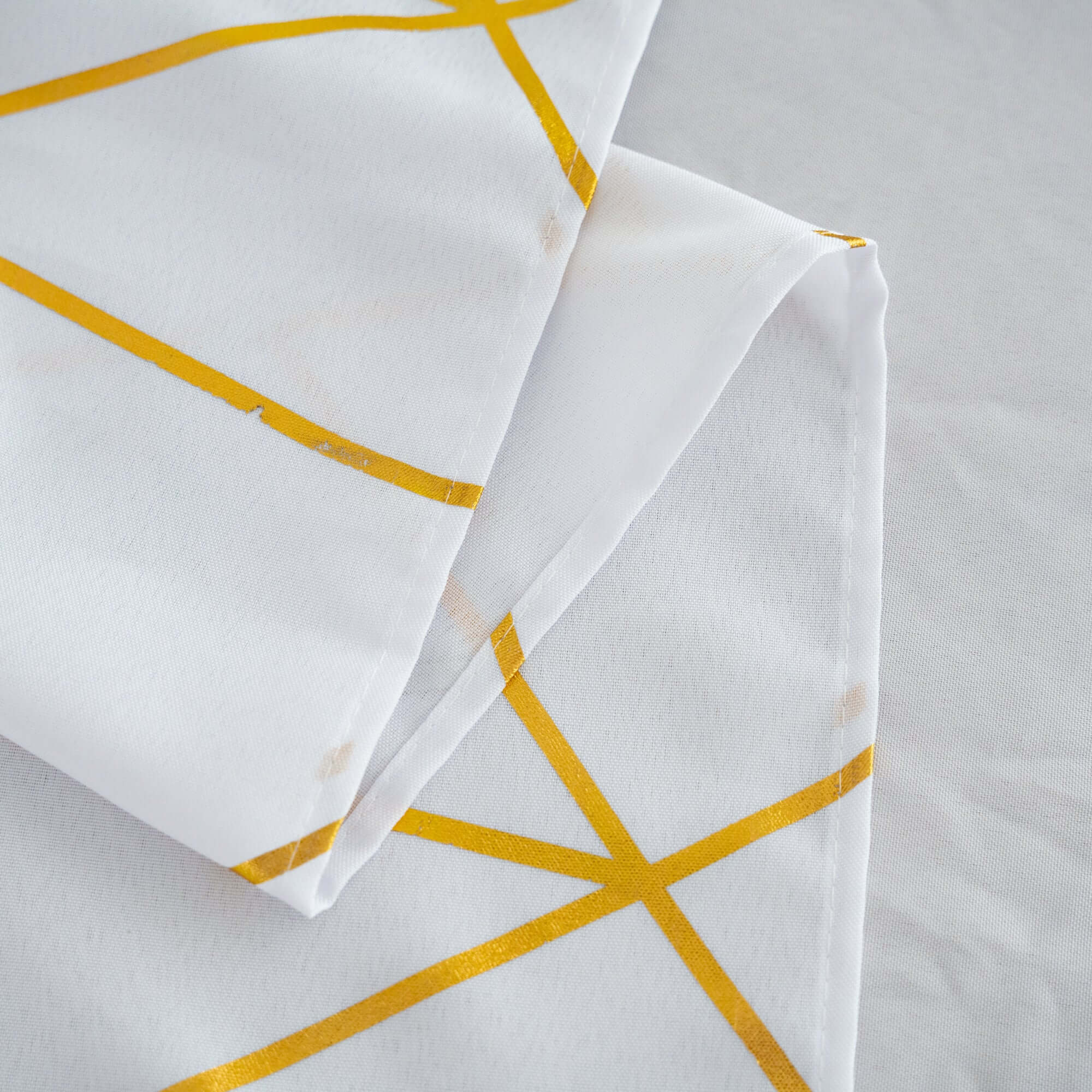 Polyester 54x54 Table Overlay Square Tablecloth White with Gold Foil Geometric Pattern - Wrinkle-Resistant & Durable for Stylish Settings