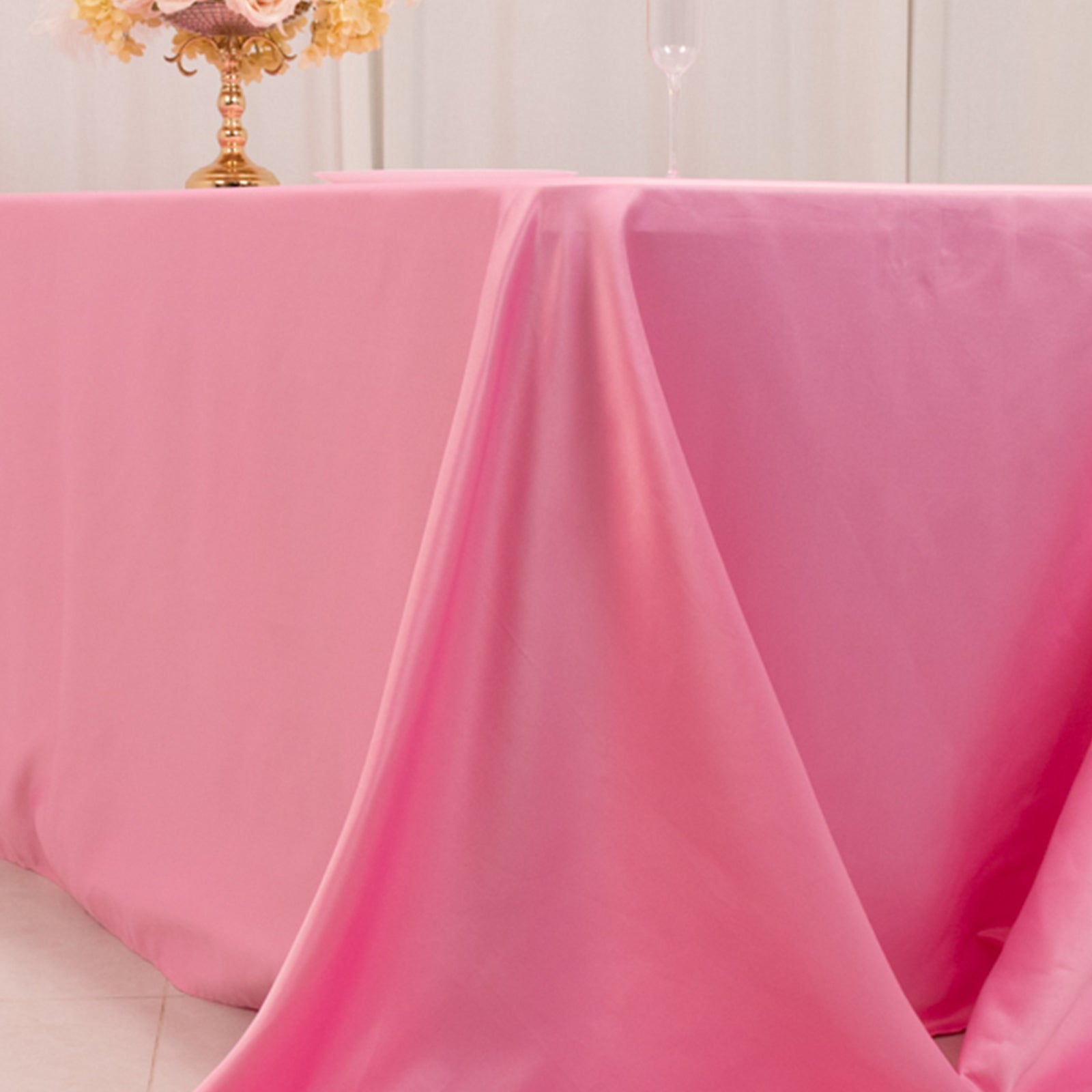 Lamour Satin 90x156 Rectangle Tablecloth Pink - Luxurious, Soft Seamless Table Cover