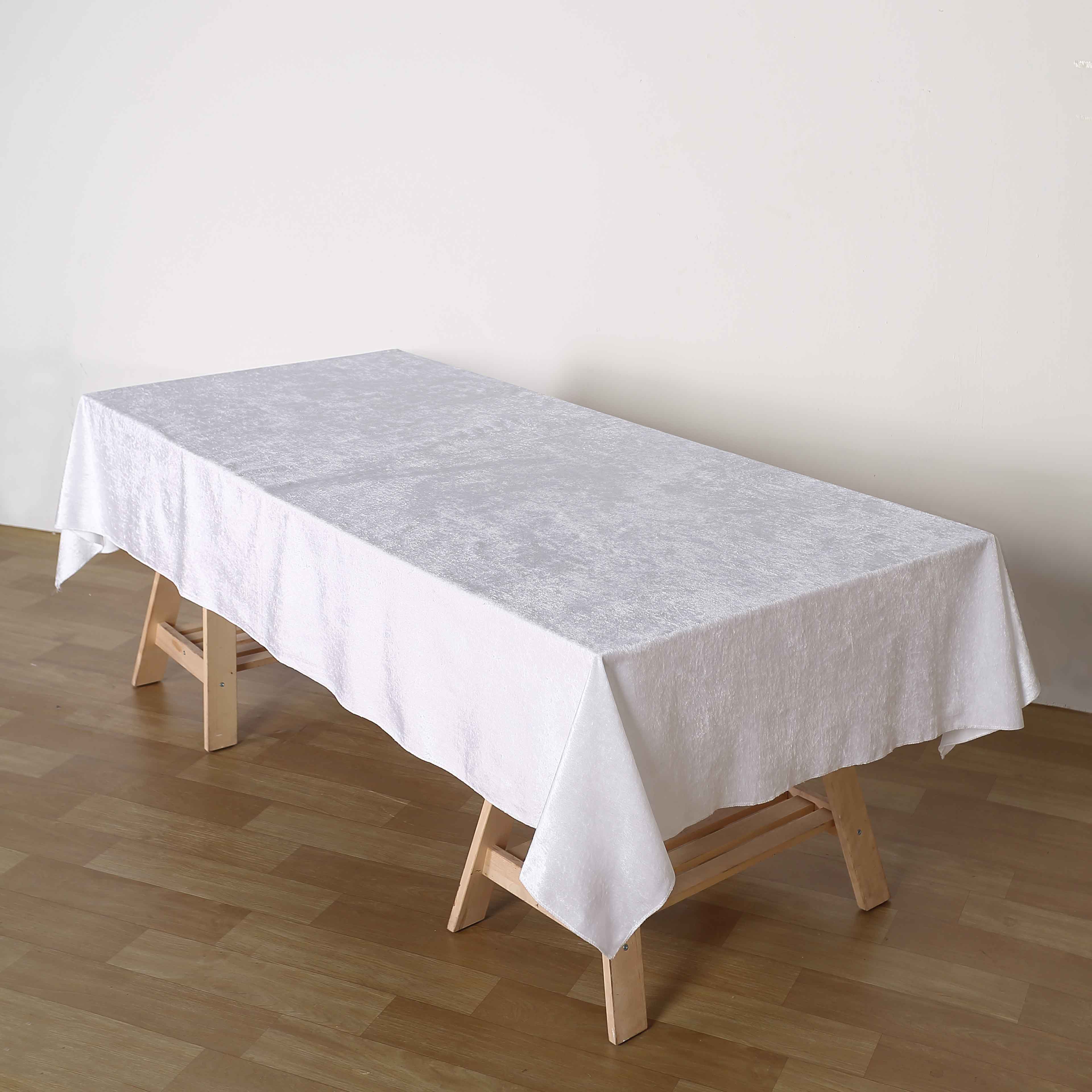 60x102 White Premium Velvet Rectangle Tablecloth, Reusable Linen