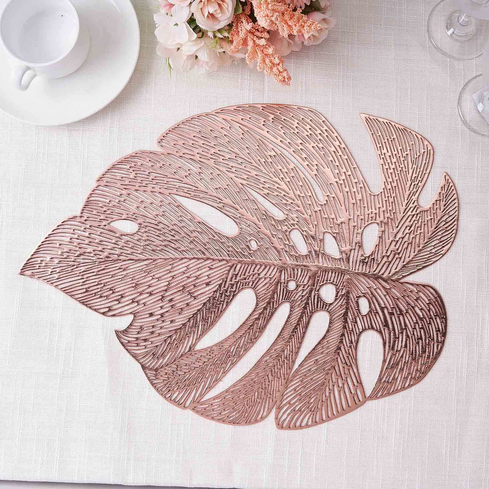 6-Pack Dining Table Mats Monstera Leaf Design Rose Gold - Vinyl Non-Slip Surface for Tropical Themes 18