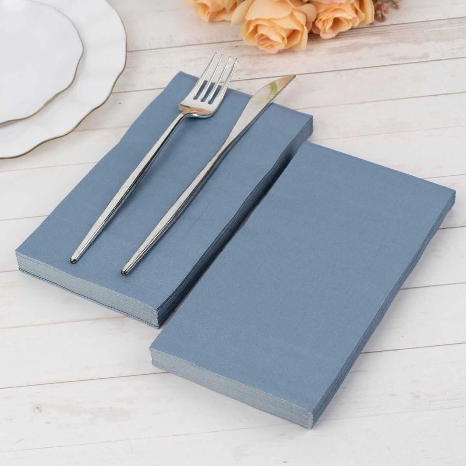 50-Pack Paper Napkins Soft Dusty Blue - Disposable 2-Ply Cocktail and Beverage Napkins for Weddings