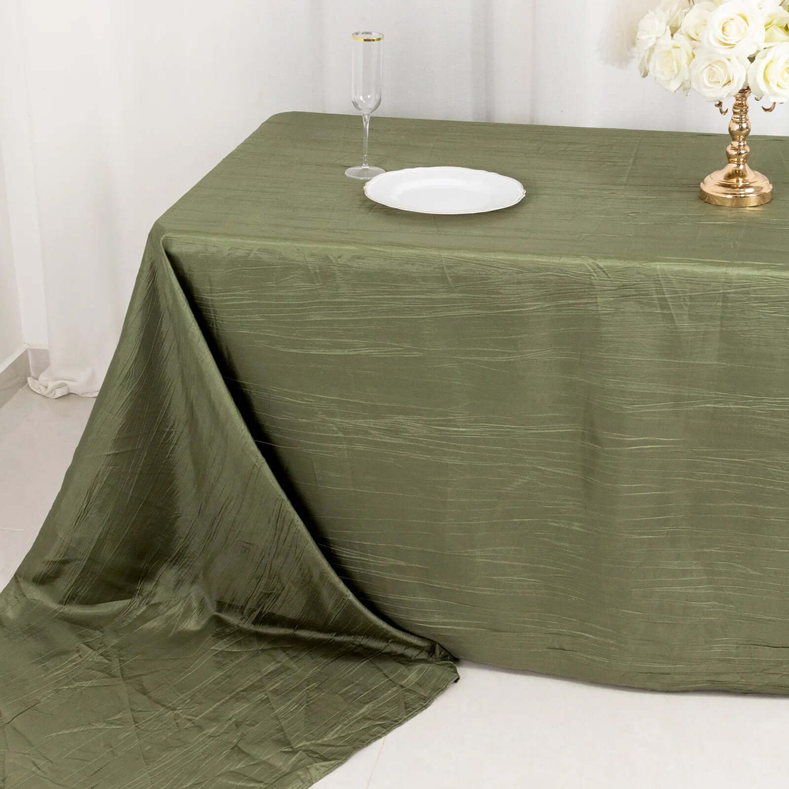 Taffeta 90x156 Rectangle Tablecloth Dusty Sage Green - Accordion Crinkle Seamless Table Cover