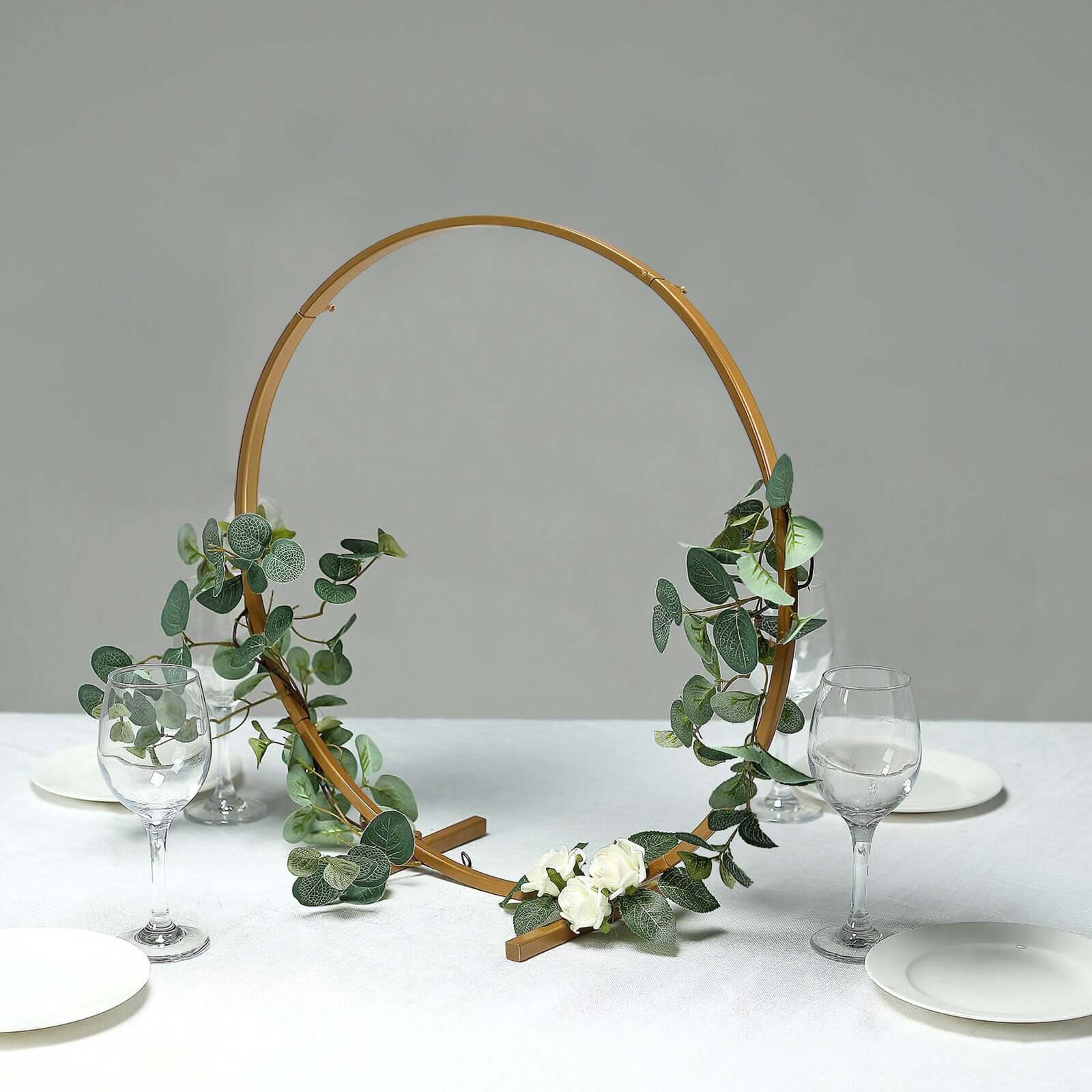 20 Gold Round Arch Wedding Centerpiece, Metal Hoop Wreath Tabletop Decor