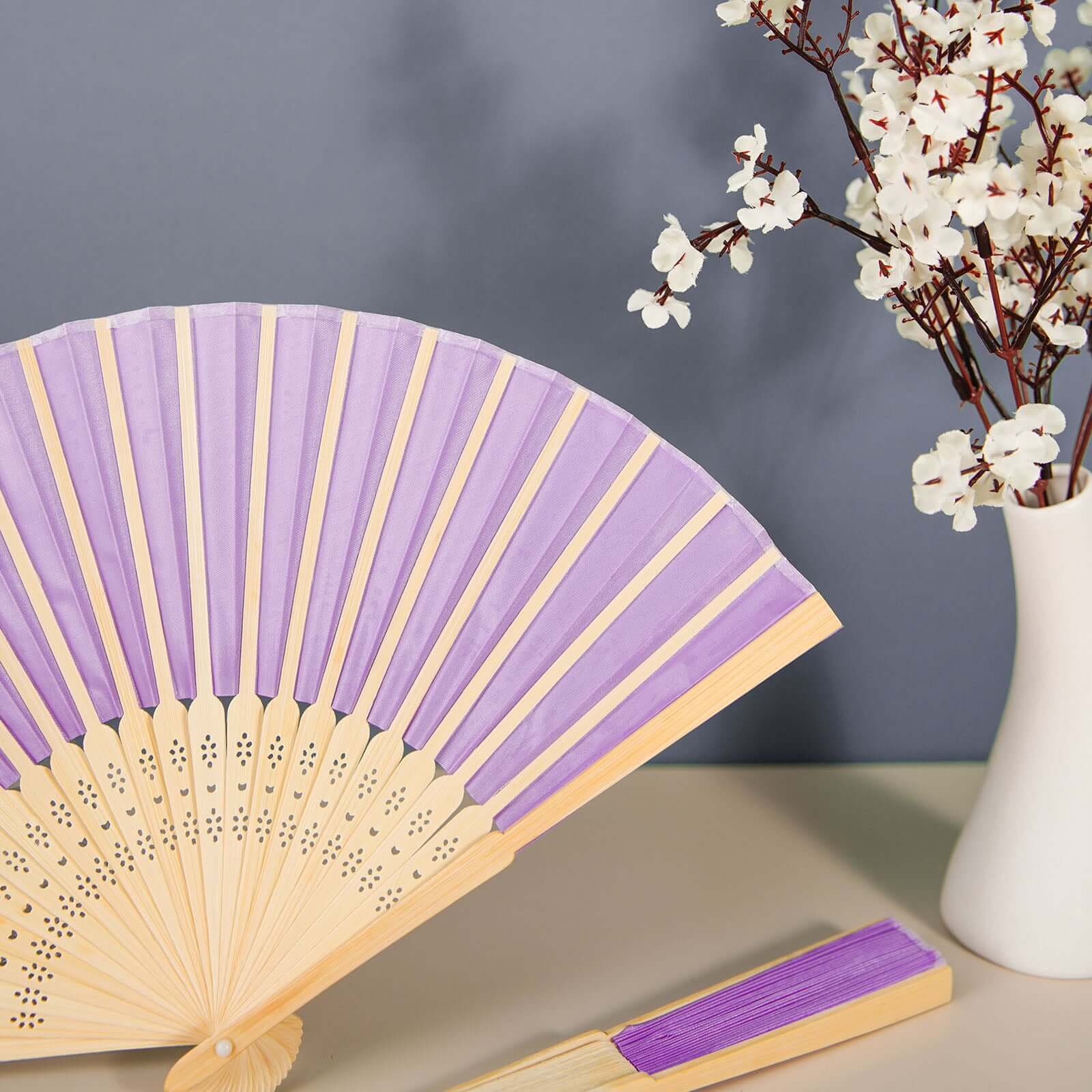 5 Pack Lavender Lilac Asian Silk Folding Fans Party Favors, Oriental Folding Fan Favors