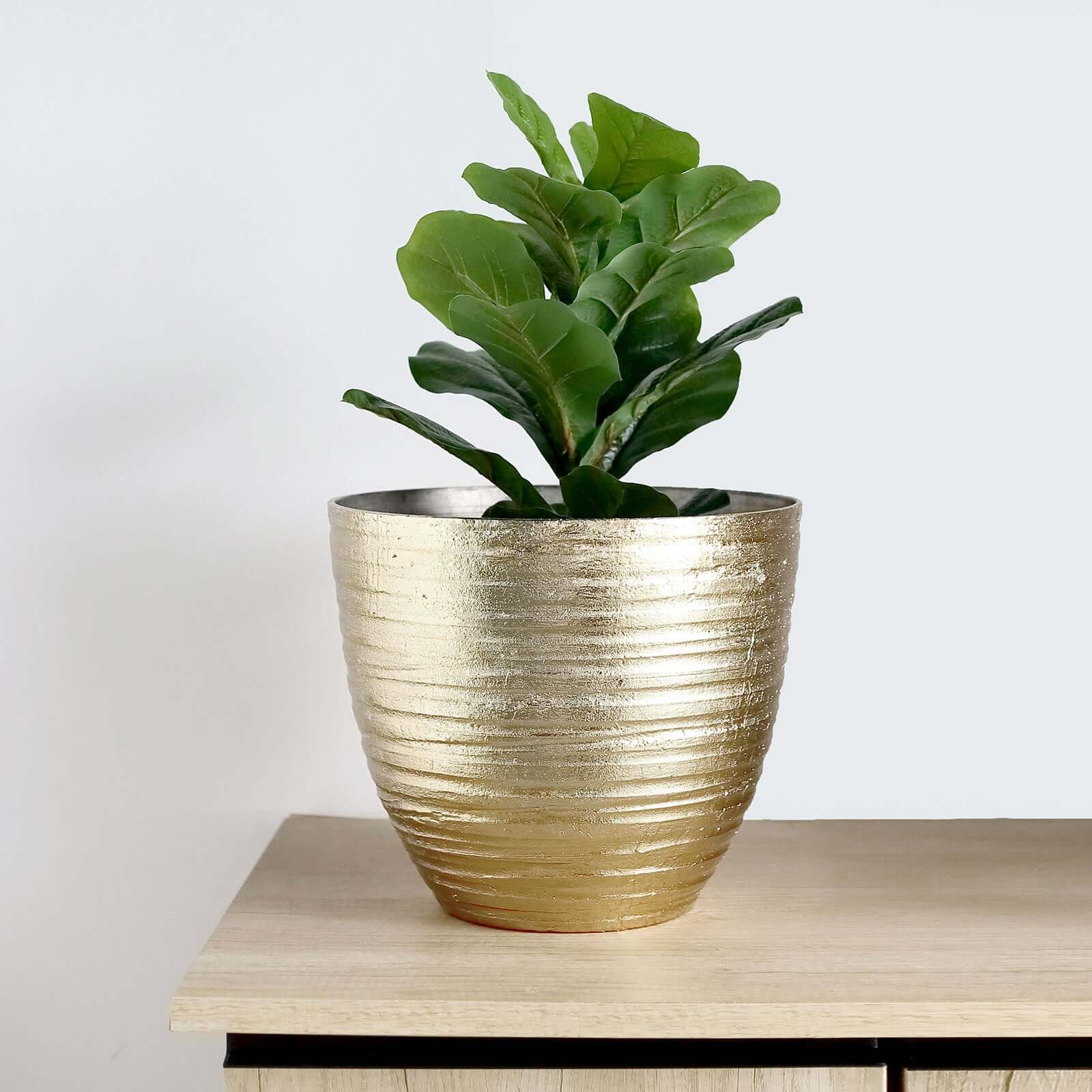 12 Metallic Gold Textured Finish Large Indoor Flower Plant Pot, Decorative Indoor Outdoor Planter