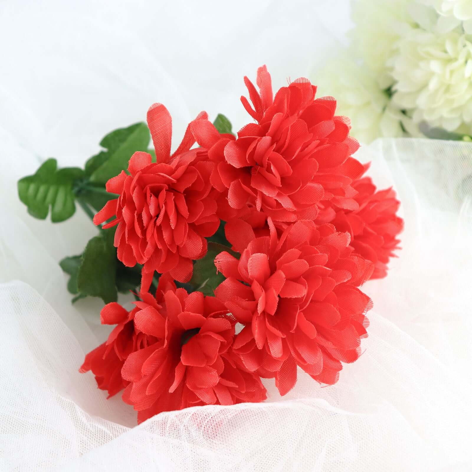 12 Bushes Red Artificial Silk Chrysanthemum Flower Bouquets