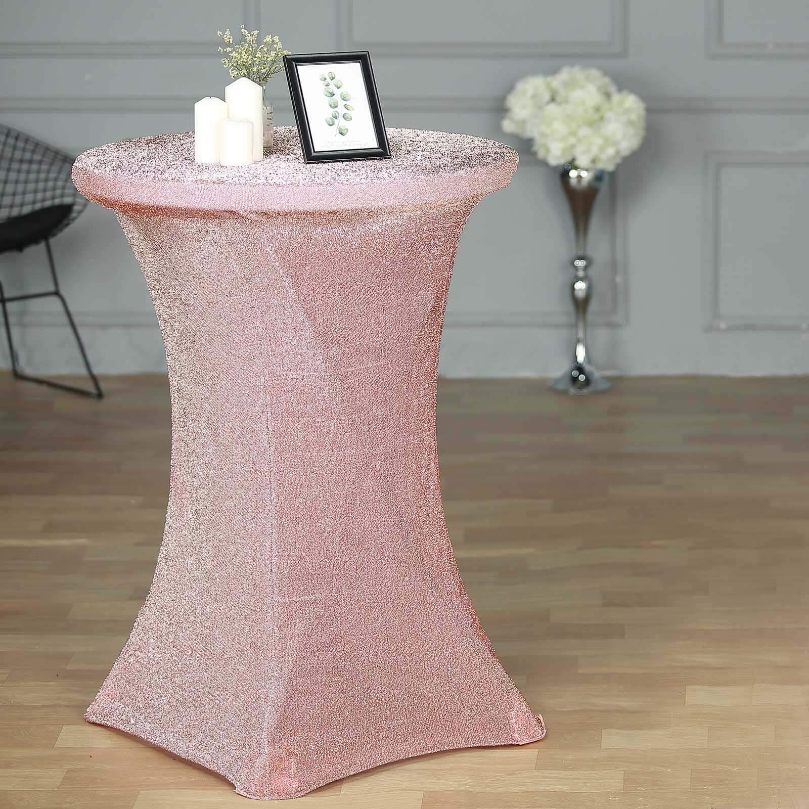 Metallic Spandex 36 Fitted Glitter Round Cocktail Table Cover Rose Gold - Stretch Fit for High Top Tables