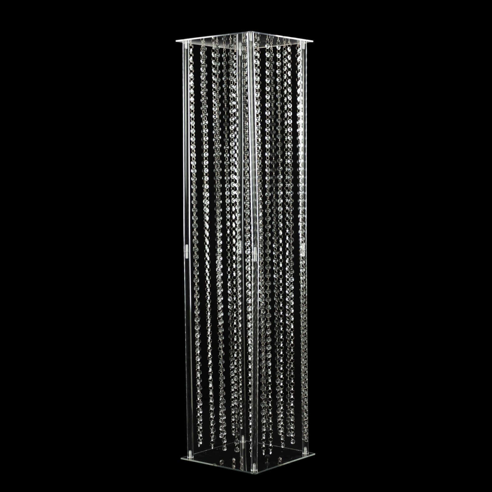 Acrylic Flower Pedestal Vase Pillar Stand with Crystal Beads Clear - Durable Wedding Floor Centerpiece for Large Displays 48