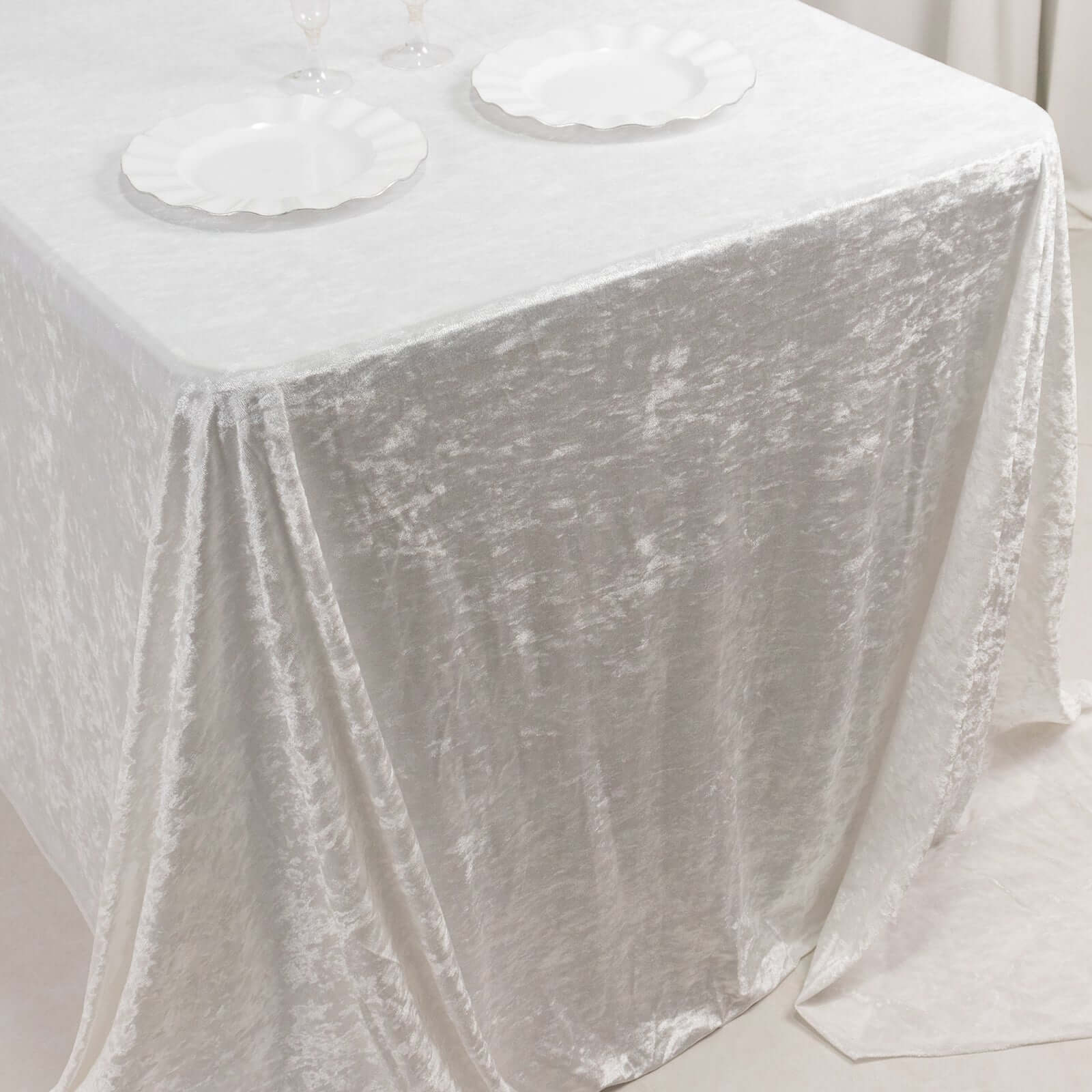 Premium Crushed Velvet 90x132 Rectangle Tablecloth White - Reusable Soft & Graceful Seamless Table Cover