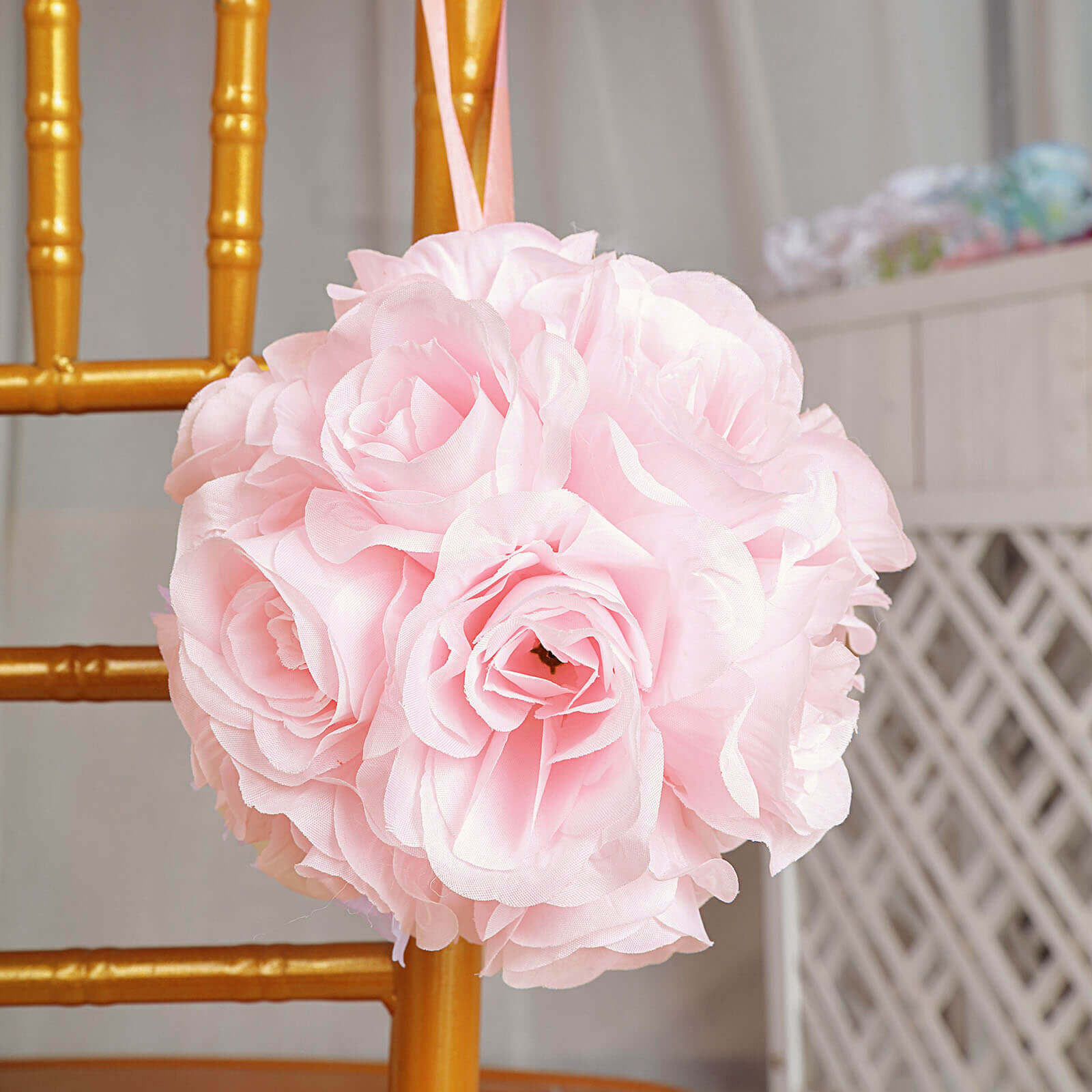 2 Pack 7 Blush Artificial Silk Rose Kissing Ball, Flower Ball