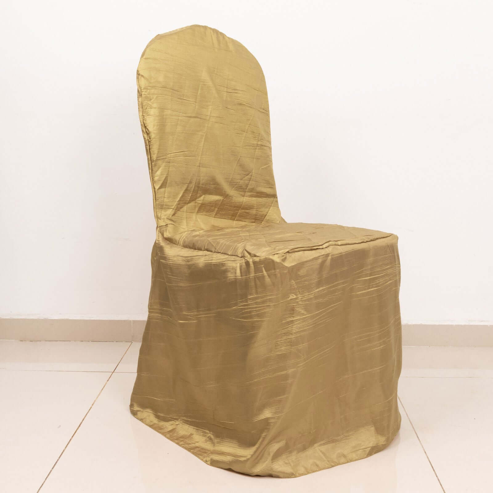 Crinkle Crushed Taffeta Chair Cover for Banquet Chairs Gold - Reusable Slipcover