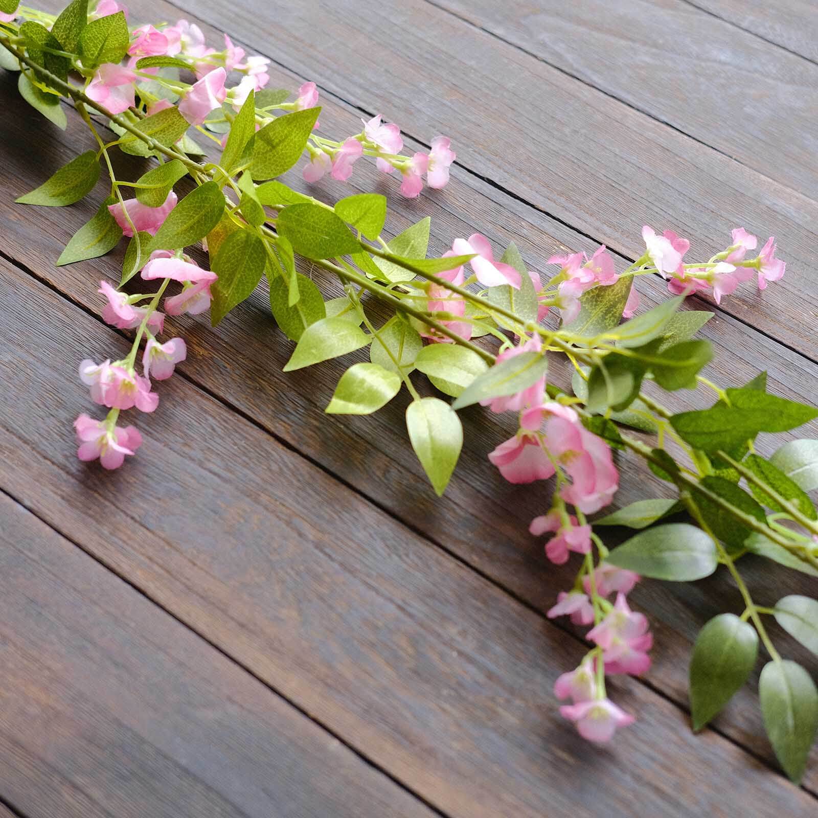 2 Pack 6ft Pink Artificial Wisteria Flower Garland Hanging Vines, Silk Floral Garland Wedding Arch Decor