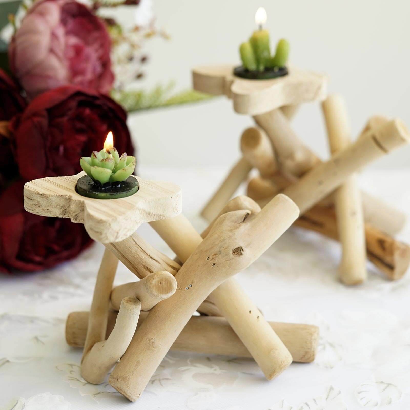 Natural Driftwood Candle Holder with Butterfly Top - Rustic Wooden Candle Stand for Events 8 Tall