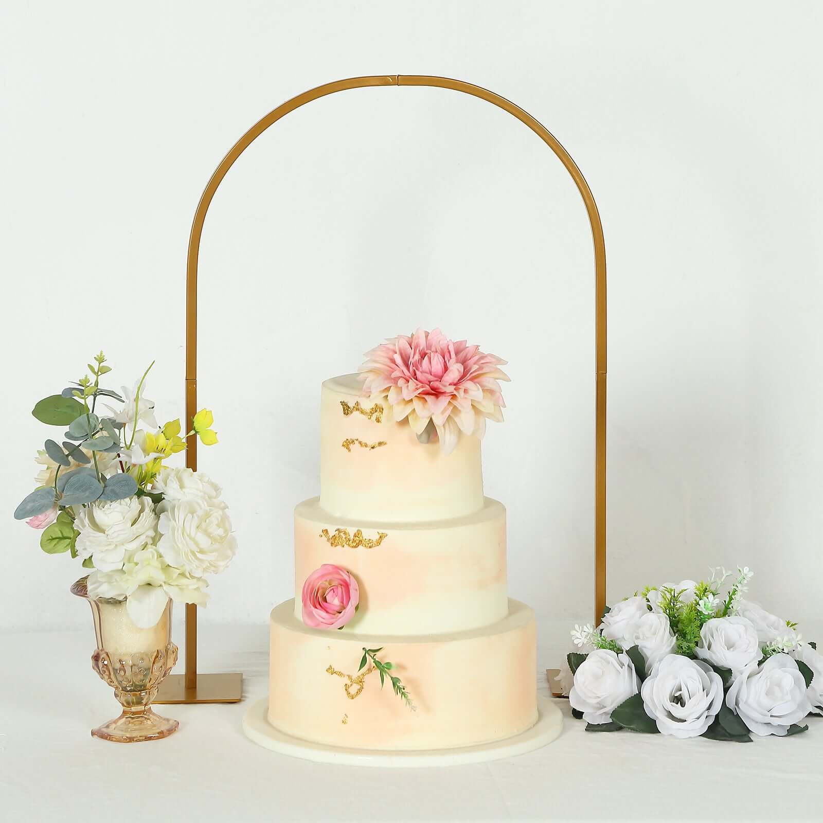 Gold Metal Chiara Arch Table Centerpiece with Rounded Top - Detachable Flower Stand Frame for Weddings 35