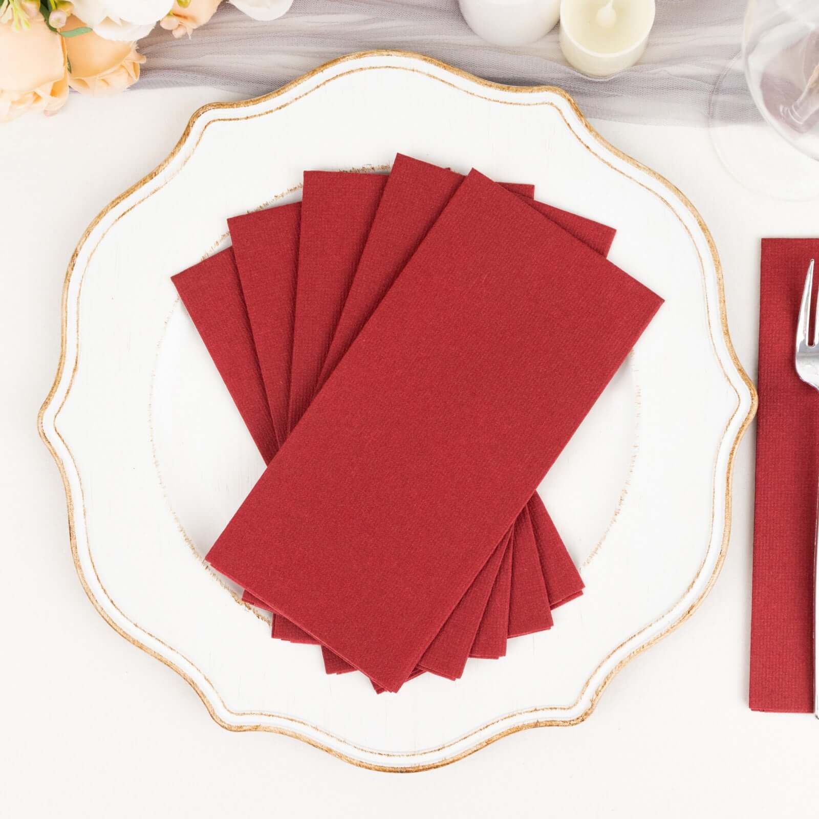 20-Pack Paper Linen-Like Napkins Burgundy - Disposable Hygienic Airlaid Guest Towels 8.5x4