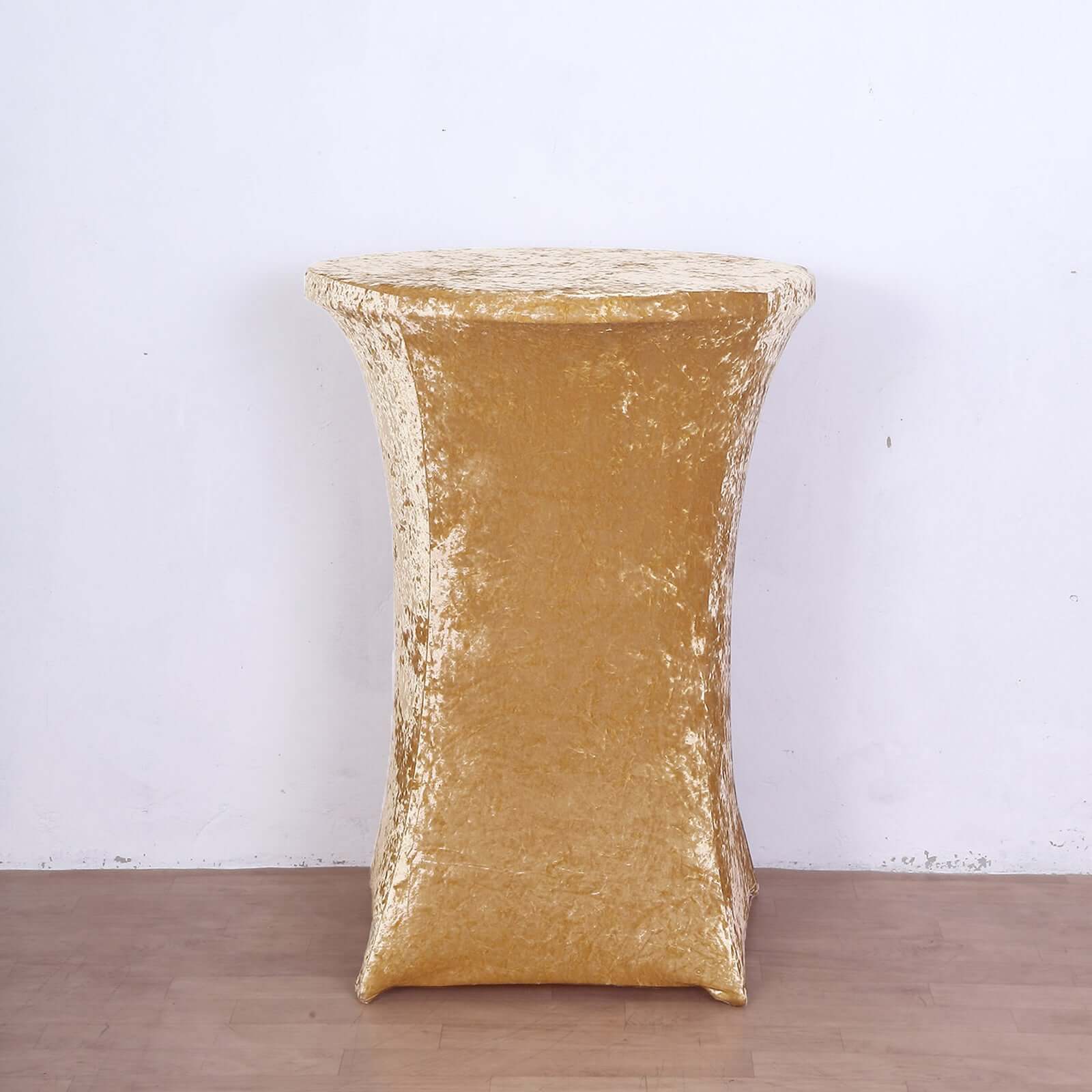 Crushed Velvet Spandex 32 Round Cocktail Table Cover Champagne Smooth Highboy Tablecloth