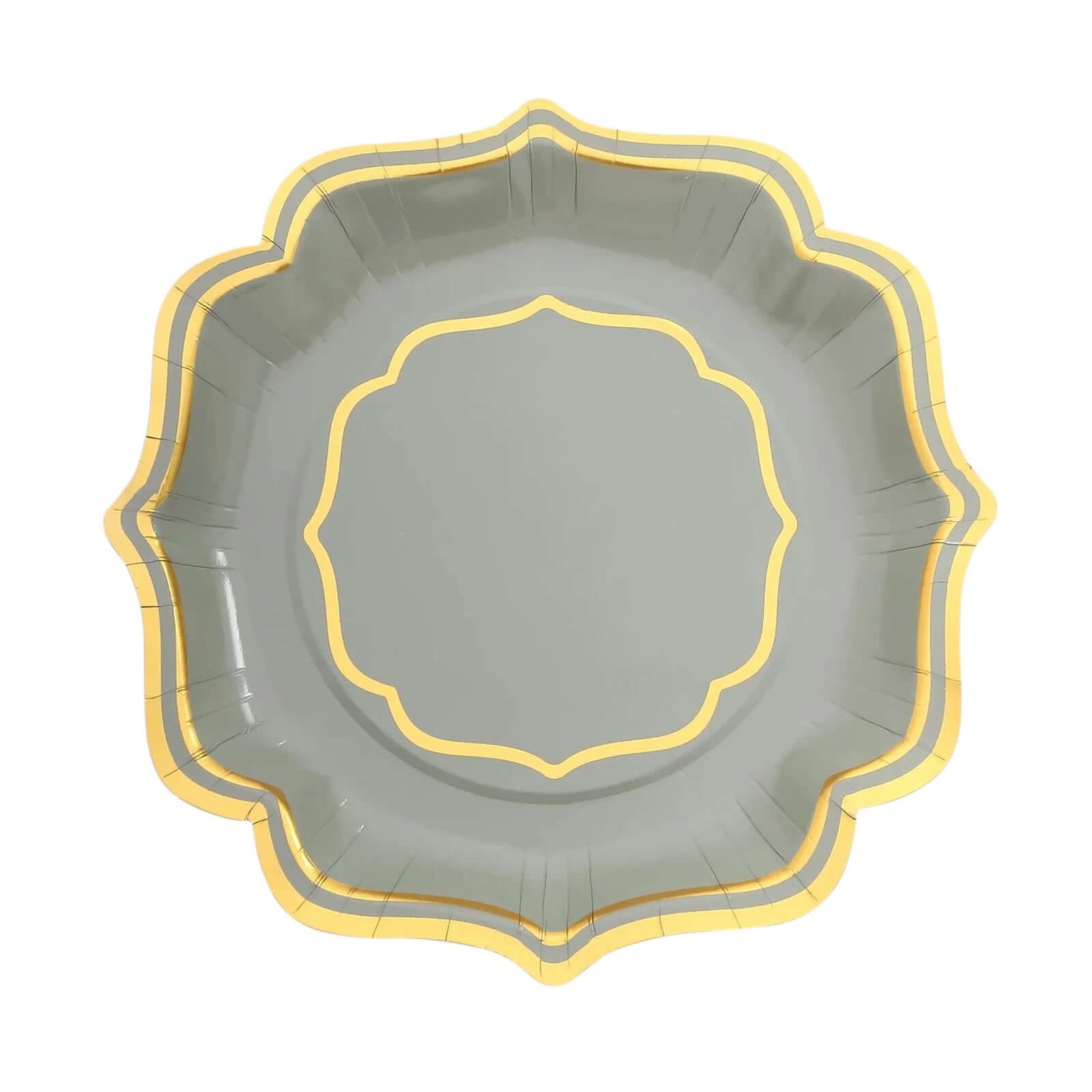 25-Pack Paper Dessert Plates in Sage Green with Gold Scallop Rim - Disposable 300GSM Appetizer Salad Plates 8